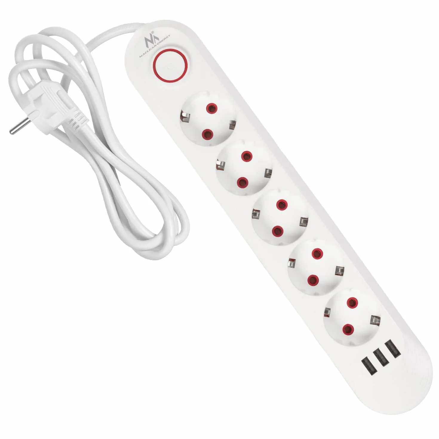 Maclean Listwa zasilająca MCE394/MCE395 2500 W 1,5 m Biały 5 gniazd 3xUSB