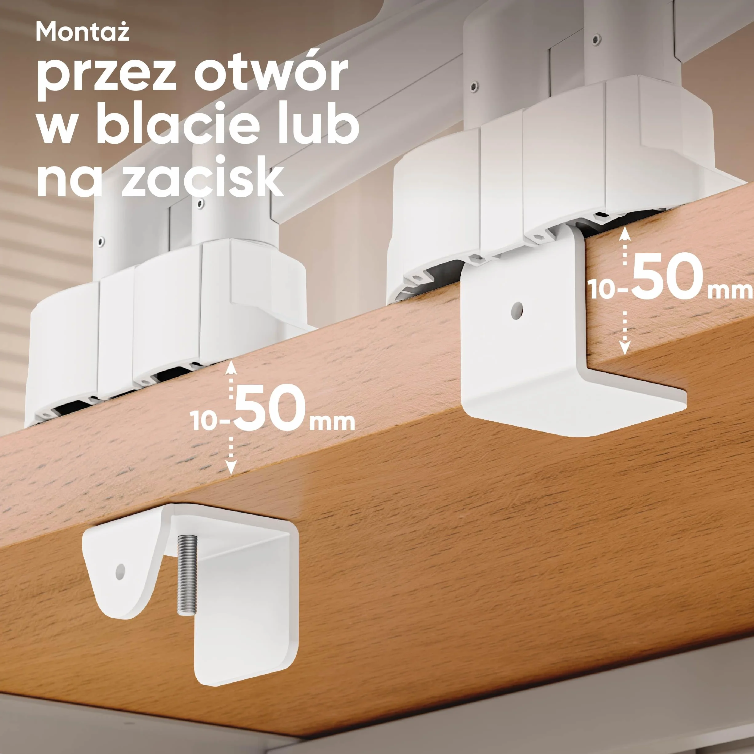 ONKRON Uchwyt Biurkowy Na 2 Monitory dla Ekranów 13-32 cale, do 2x10 kg, Ramię do Dwóch Monitorów ze Sprężyną Gazową, z Czarną Płytką VESA 75x75 – 100x100, Biały G160-BW