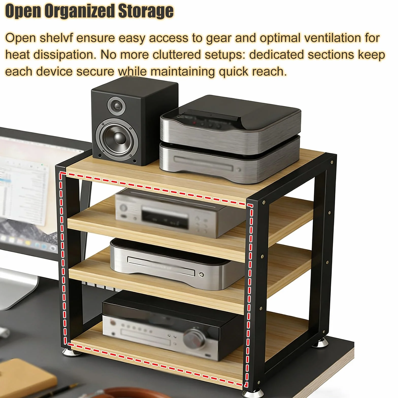 stojak audio hifi Stojaki na sprzęt Hifi, stolik pod telewizor, 4-poziomowa drewniana półka na biurko, szafka na stereo, szafka na głośniki, pionowe stojaki na konsole do gier(#1,W 45CM(17 7/10IN))