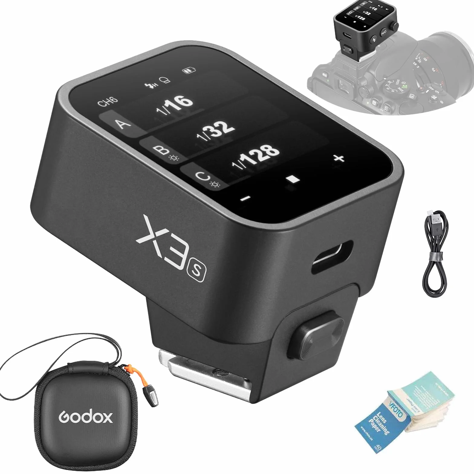 Godox X3S X3-S 2,4G OLED-ekran dotykowy wyzwalacz błysku TTL, bezprzewodowy wyzwalacz błysku z konwersją TCM, wbudowana bateria litowo-jonowa 3,7 V, 850 Mah, z torbą do przechowywania kamery Sony