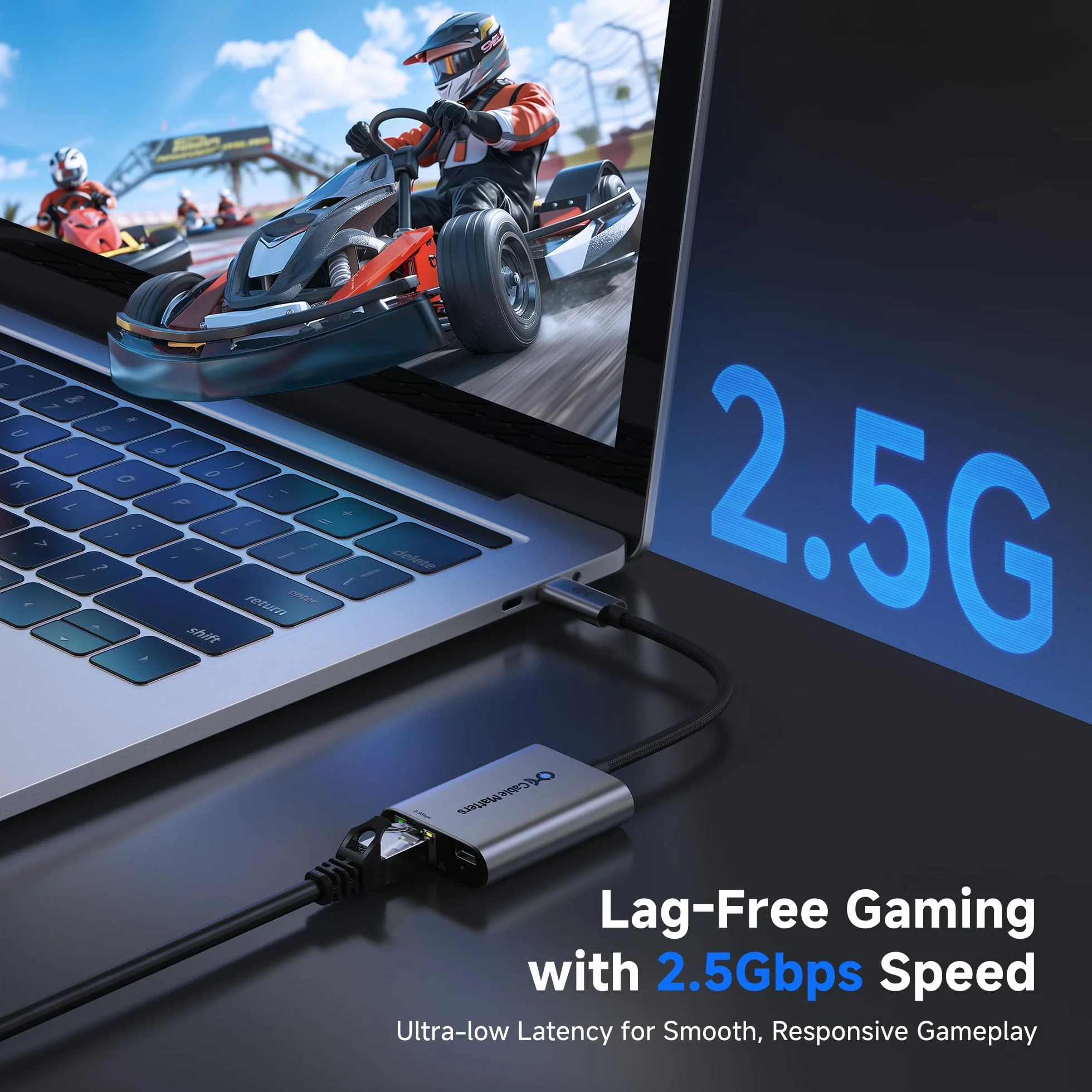 Cable Matters Adapter USB-C do Ethernet 2,5 Gb z Ładowaniem 140 W | 2,5 Gigabit Ethernet, zgodny z USB4, Thunderbolt 5/4, MacBook i urządzeniami USB-C