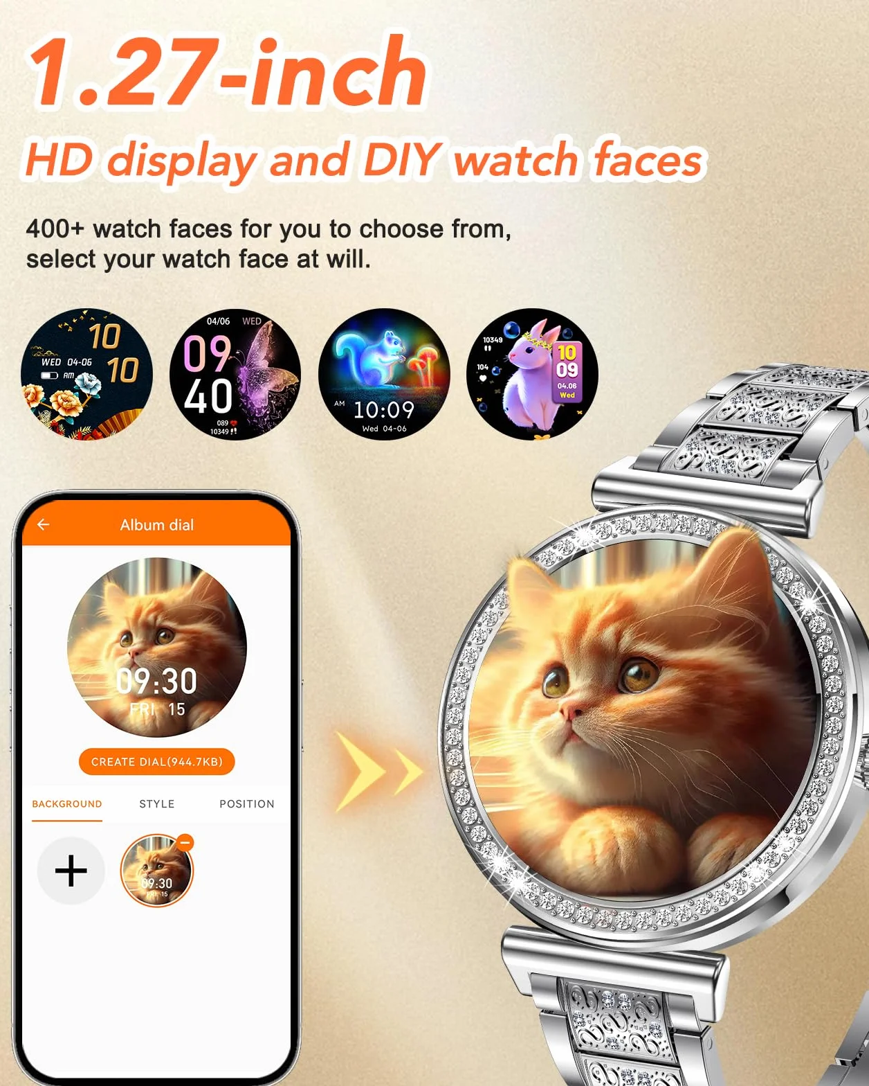 CIVO Smartwatch damski, funkcja telefonu, zegarek na rękę: sportowy tracker fitness, kompatybilny z systemem Android i iOS, pomiar ciśnienia krwi, pulsometr, zegarek fitness, srebrny, wodoszczelny
