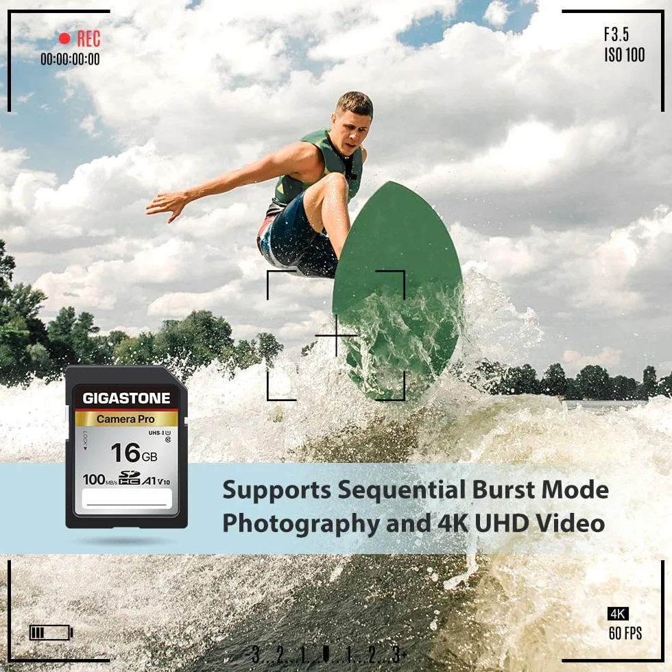 Gigastone Kamera Pro 16 GB SDHC karta pamięci 5 szt. w opakowaniu do 100 MB/s do aparatów cyfrowych Canon Sony Nikon Olympus, nagrywanie wideo Full HD UHS-I U1 V10 klasa 10