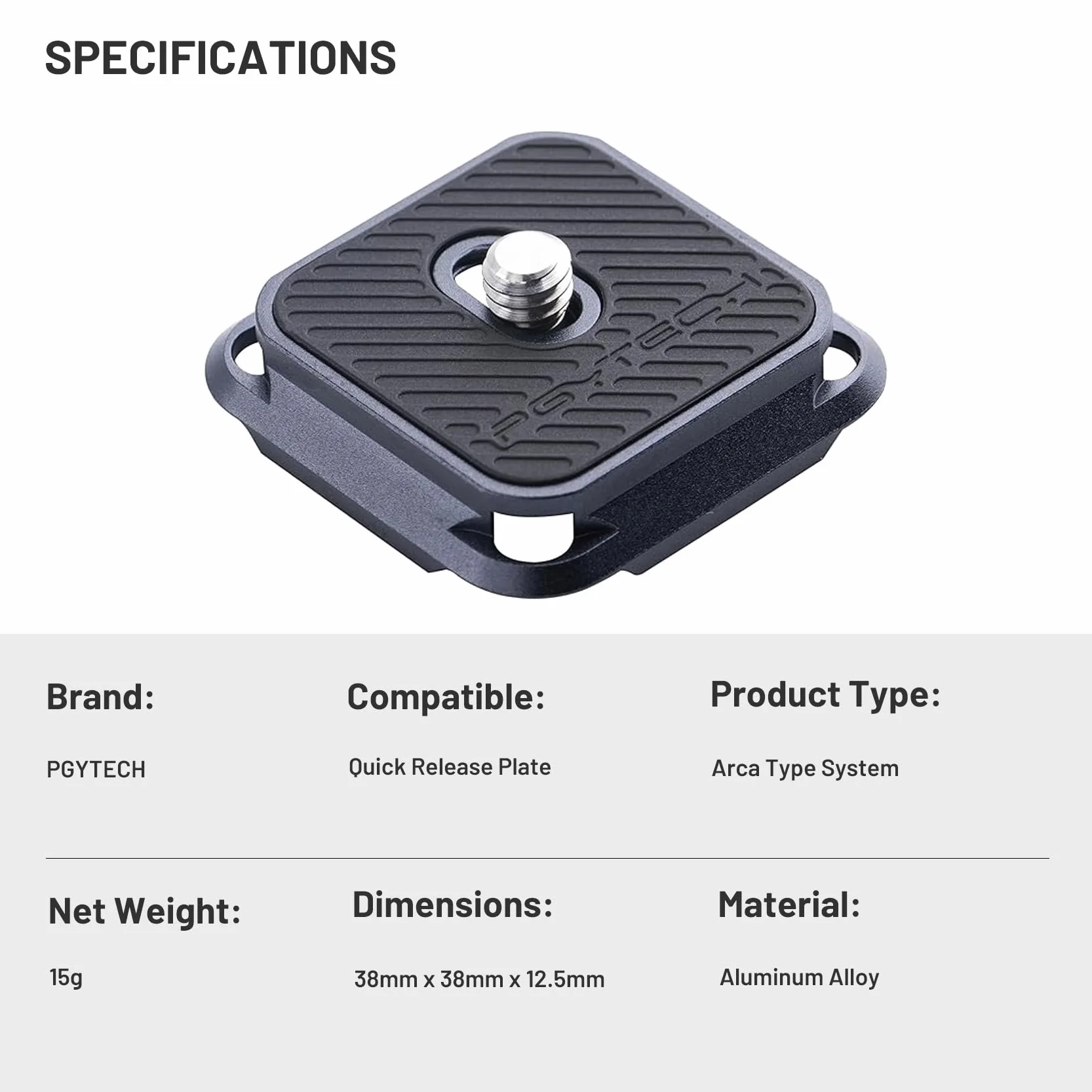 PGYTECH Arca-Swiss Quick Release Plate, Multidirectional Mounting, Compatible with Sony, Canon, Nikon and most Camera Systems (Single Plate)