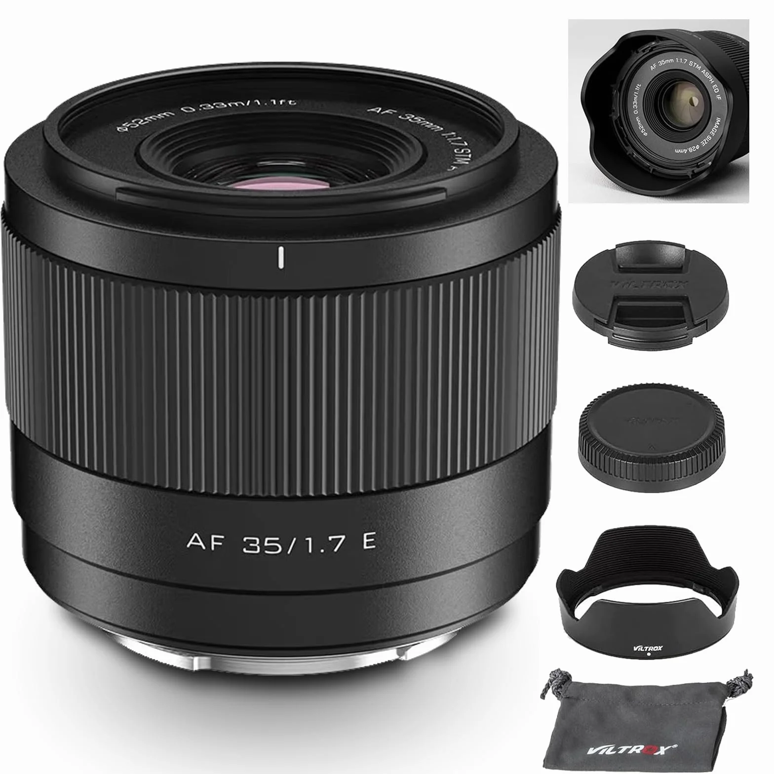 VILTROX Obiektyw APS-C 35 mm F1.7 E do Sony E, STM obiektyw z automatyczną ostrością do aparatów Sony E-Mount FX3 A7C A7RII A7SII A7II A7RIII A7IV A7RIV A9 A1 ZVE1 A93 A6700 A6600 A6500 A6400 ZV-E100