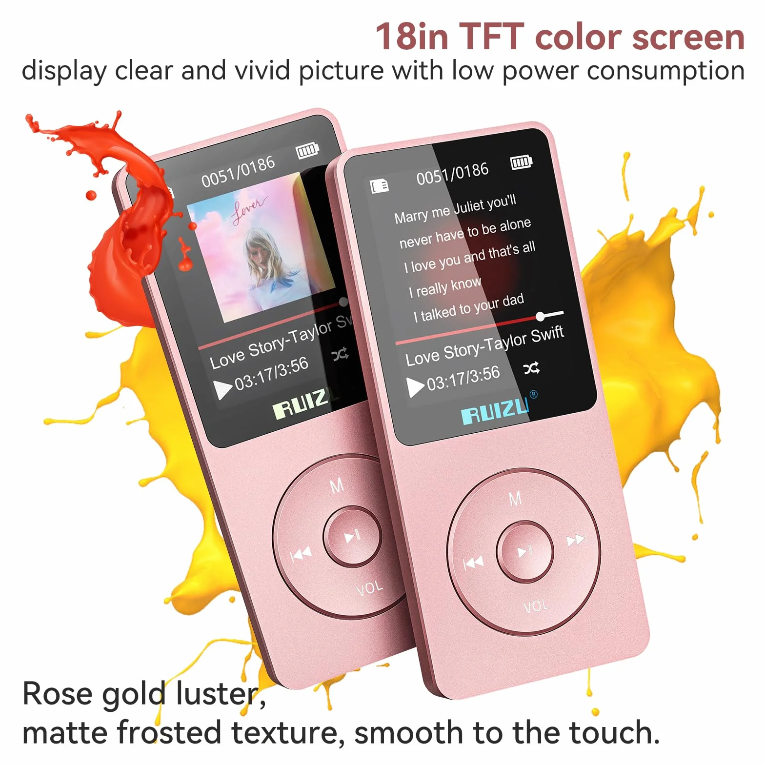 Odtwarzacz MP3 64GB z Bluetooth 5.3, super lekki (30 g), czas pracy do 80 godzin, ekran 1,8", idealny do uprawiania sportu, dla dzieci i dorosłych, obsługuje karty TF do 128 GB.
