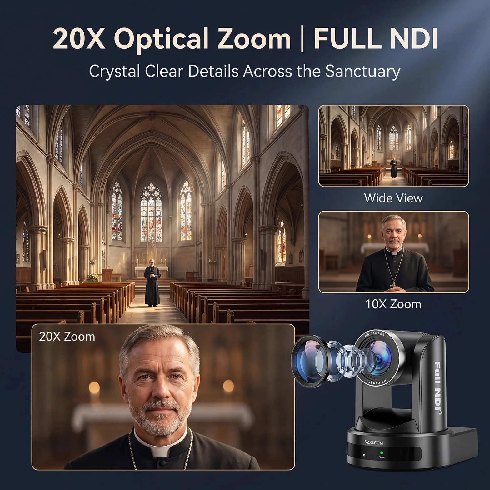 Pełna kamera NDI PTZ, 20-krotny zoom optyczny 1080p 60 kl./s na żywo kamera NDI HDMI/SDI/USB3.0 IP PoE kamera konferencyjna wideo do kościoła na żywo OBS, Facebook, YouTube Livestream, pełne NDI nie