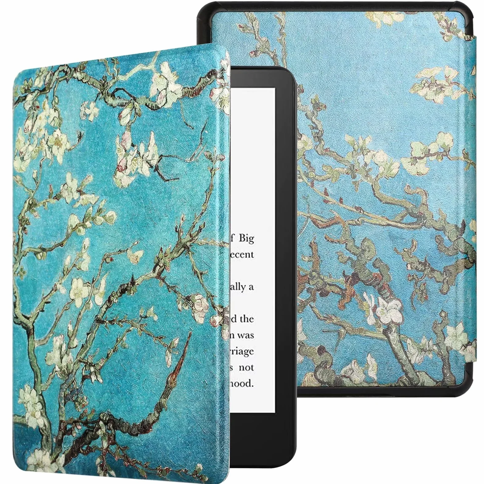 MOKASE Etui Compatible with Kindle Paperwhite 7„ (12. generacja, 2024) i Kindle Colorsoft Signature Edition, ultracienkie etui ochronne ze skóry PU z paskiem na rękę do czytnika 7” 2024, Blossom