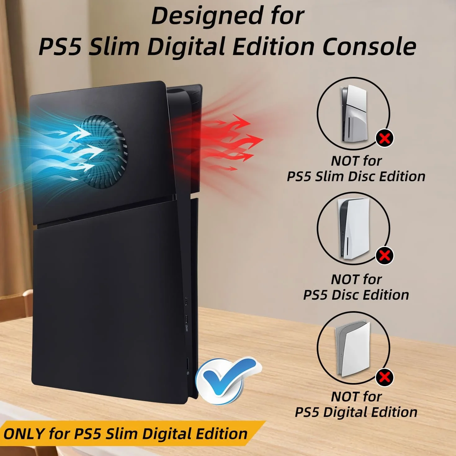 Mcbazel Twarde płyty czołowe z otworami chłodzącymi tylko do PS5 Slim Digital Edition, osłona płyty czołowej, panel boczny, zamiennik dla PS5 Slim Digital Edition - kolor czarny
