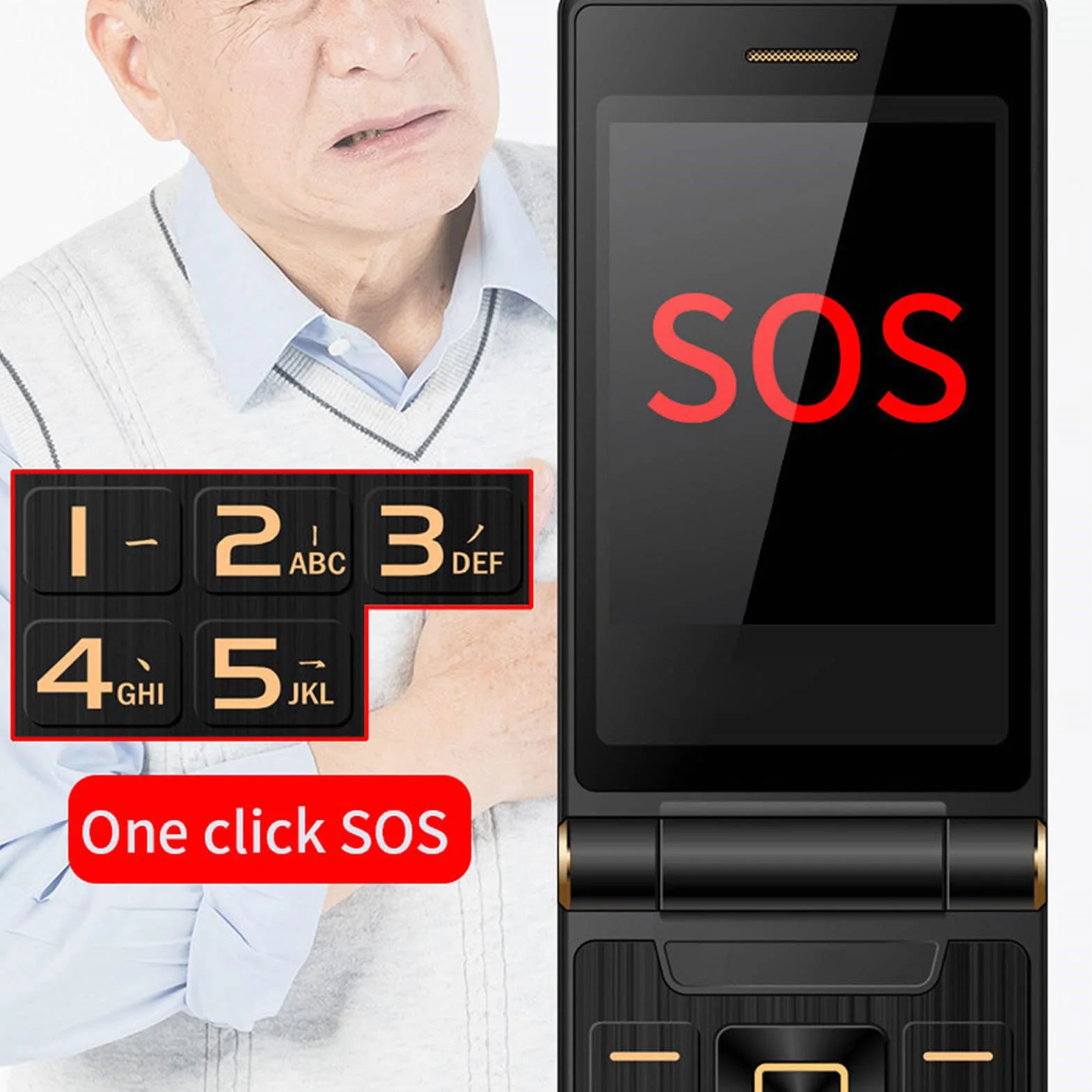Starszy Telefon z klapką, Duży Przycisk Starszy Telefon Komórkowy, 2,8-calowy Duży Ekran Wybierania Jednym Przyciskiem, Odblokowany Telefon Komórkowy dla Osób Starszych z latarką L (Czerwony)