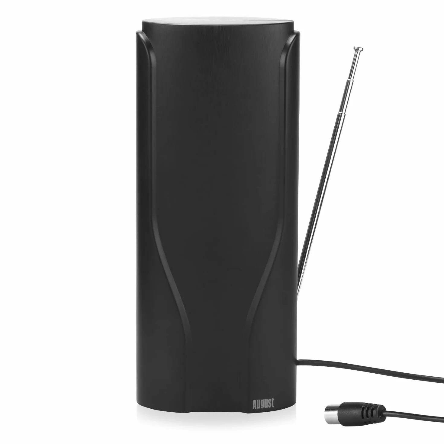 August DTA600 – Wewnętrzna antena telewizyjna do odbioru cyfrowej telewizji naziemnej HD TV – Przenośna antena z przewodem 5m, wysoki zysk, teleskopowa, DVB-T / T2, do domu, przyczepy kemping - czarna