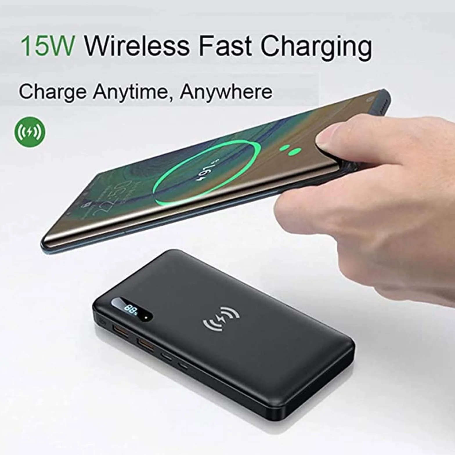 Bezprzewodowy Power Bank 30000Mah PD 15W Ładowarka przenośna QC3.0/QC4.0/SCP Szybkie ładowanie z 2 wejściami i 3 wyjściami (Qi i USB C) Zewnętrzna bateria do telefonów, tabletów