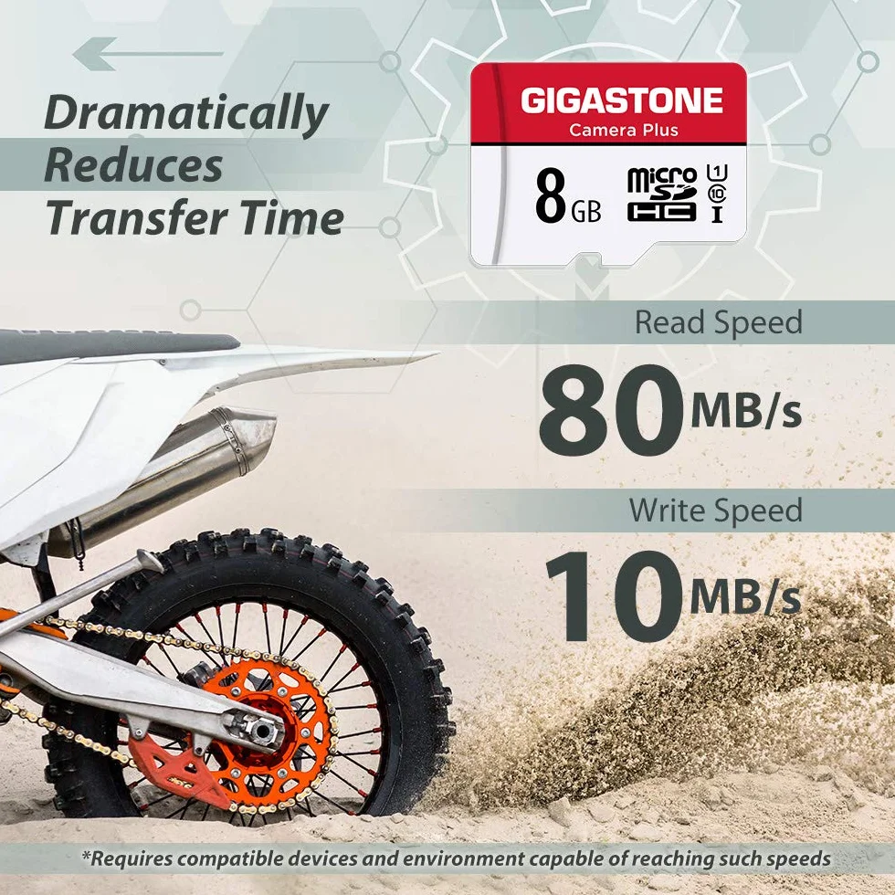 Gigastone Karta pamięci 8 GB, zestaw 10 kart, kamera seryjna, prędkość do 80 MB/s. idealny do kamery Full HD Gopro Drone U1 C10 Micro SDHC z mini etui i adapterem SD.