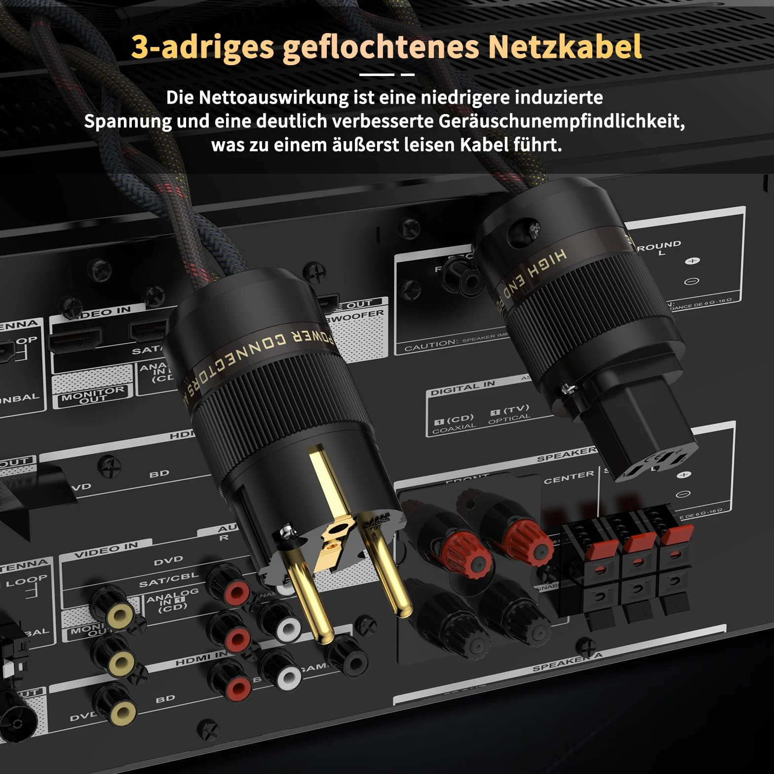 High-End kabel sieciowy HiFi kabel sieciowy z wtyczką Schuko i złączem zimnego do subwoofera, wzmacniacza, złącza DV/AV C15 (1,5 m)