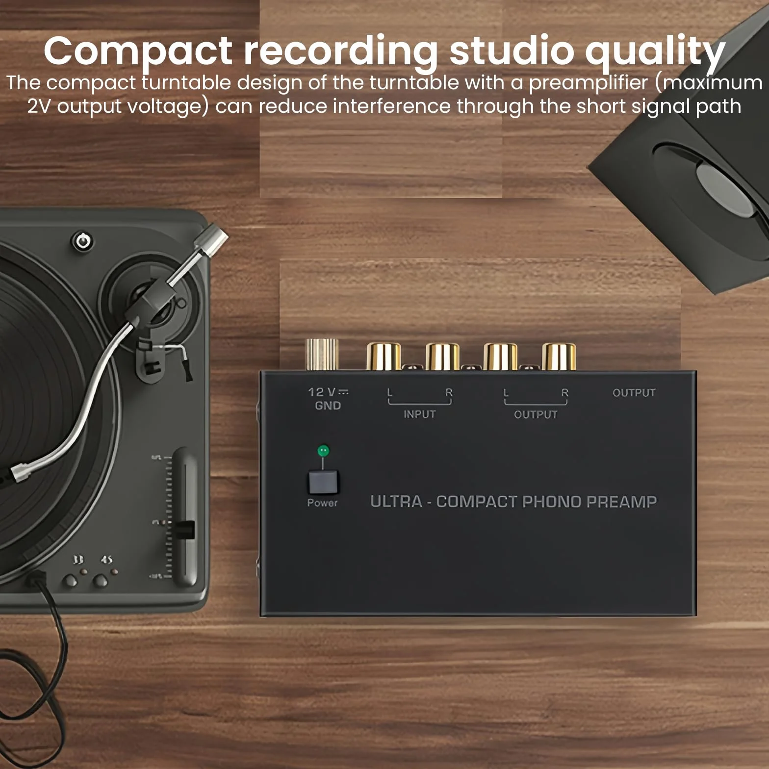 Phono przedwzmacniacz gramofonowy, przedwzmacniacz do gramofonów, Phono Preamp do gramofonów z adapterem DC 12 V, wejście i wyjście RCA, przedwzmacniacz gramofonowy z poziomem