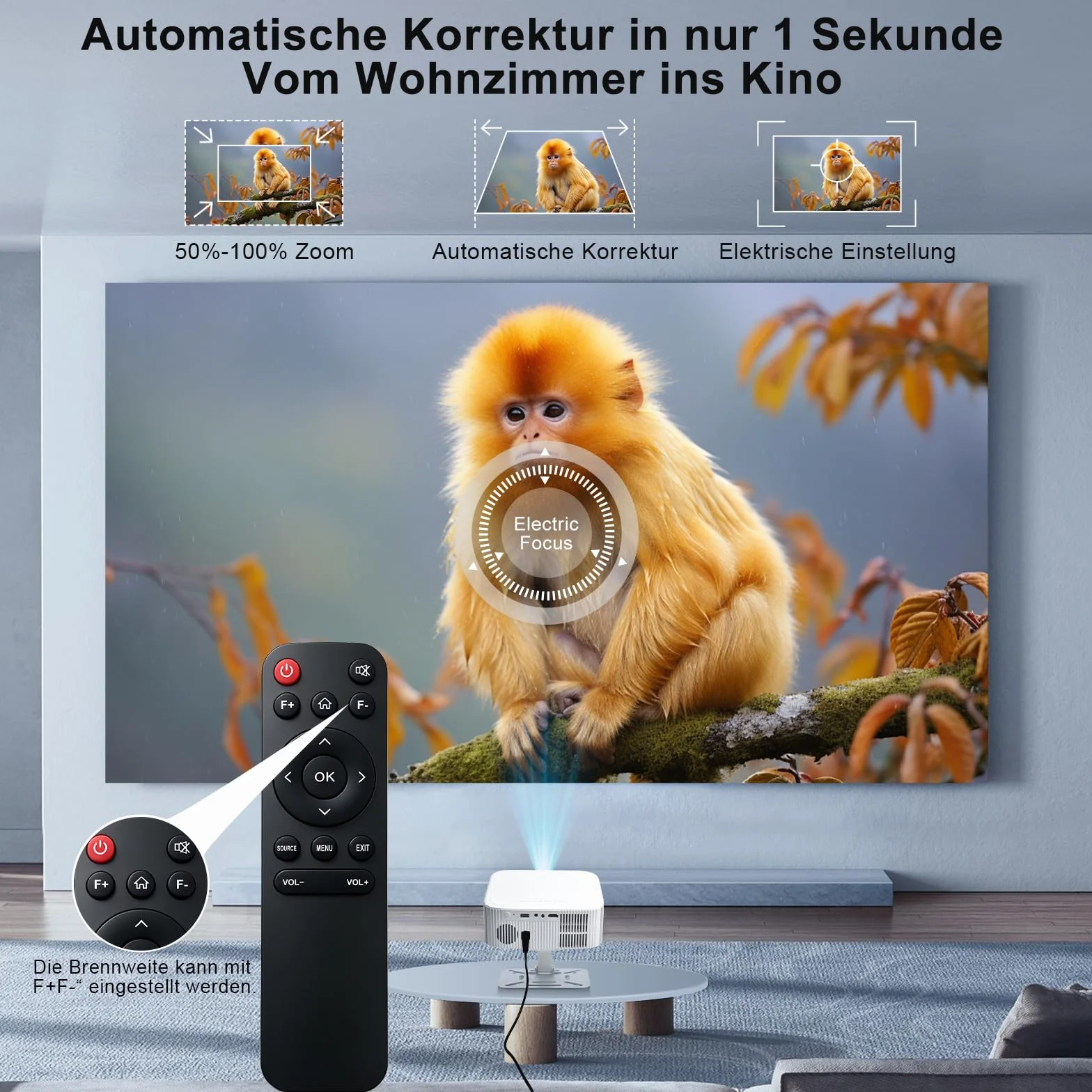 Salange Beamer,Native 1080P Projektor Unterstützt 4K, Android 14 Smart Beamer mit WiFi6 und Bluetooth 5.4 Elektronischer Fokus & Auto Korrektur, One Click Use Built-in YouTube/PrimeVideo/D+