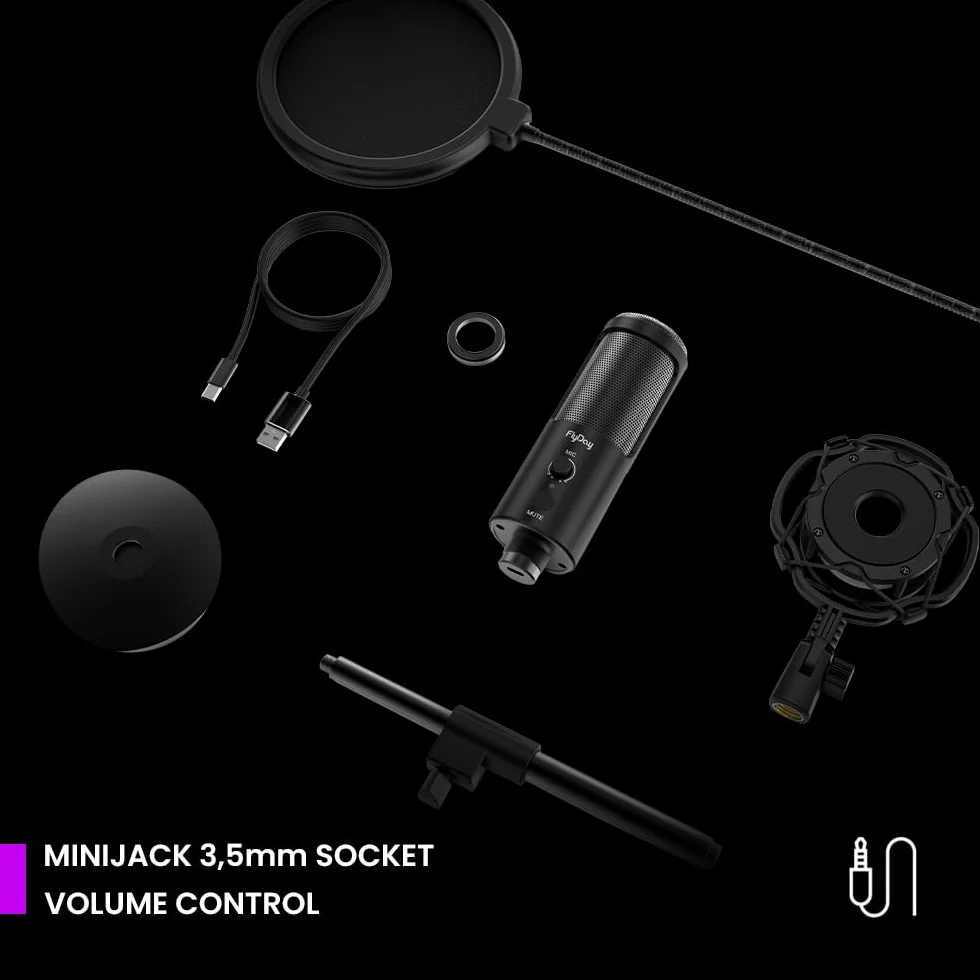 PREYON Buzzard Scream Zestaw USB z Mikrofonem do Streamowania i Grania— Kardioidalny Mikrofon Pojemnościowy z Mocowaniem Przeciwwstrząsowym, Filtr Pop —Plug & Play — Aluminiowa Obudowa