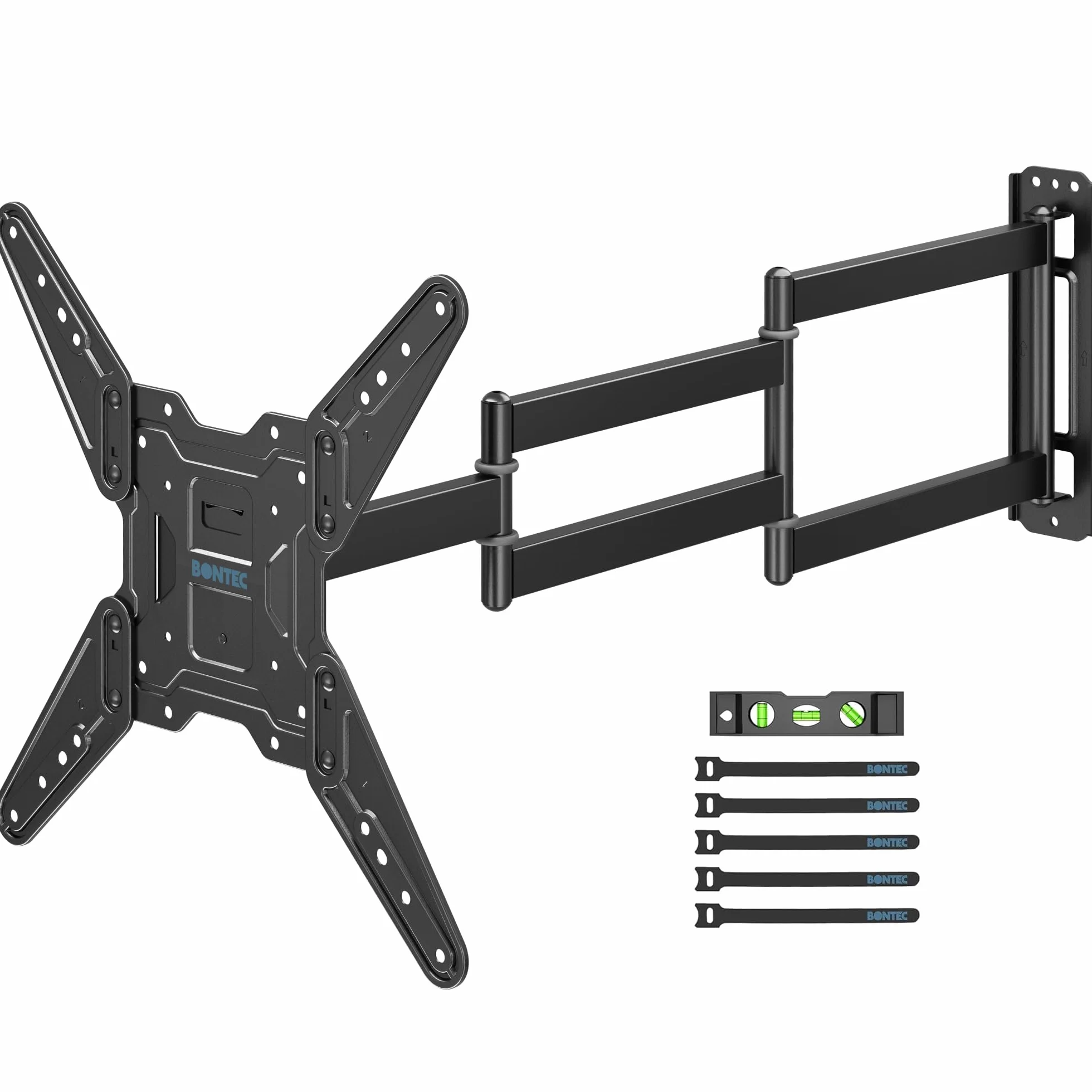 BONTEC Stojak na telewizor ścienny 26-65 cali, uchwyt ścienny do telewizora LED LCD OLED, płaskie i zakrzywione ramię telewizora, wysuwane ramię telewizora 95 cm, konstrukcja oszczędzająca miejsce