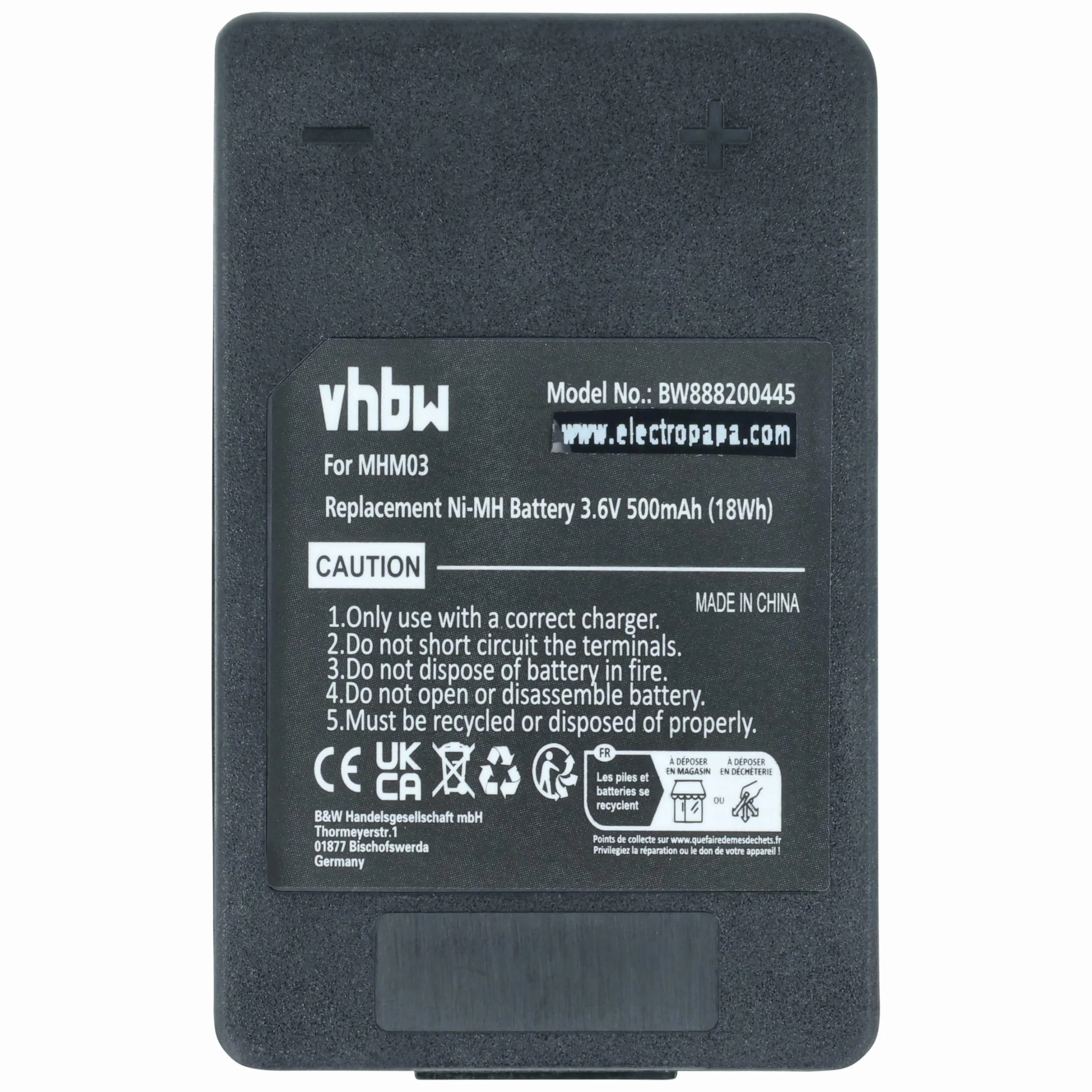 vhbw 5 x akumulator zamienny do Autec MHM03, LPM01LI, LPM01, R0BATT00E10A0 do przemysłowego pilota zdalnego sterowania (500 mAh, 3,6 V, NiMH) - czarny