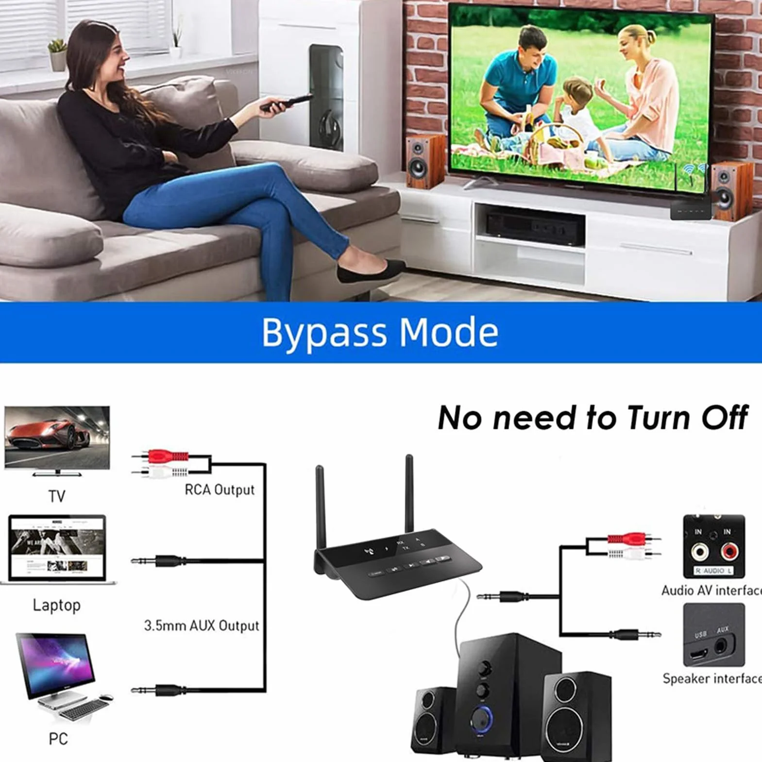 Odbiornik Nadajnika Bluetooth 5.2, Adapter Audio Bluetooth 2 w 1 AptX o Niskim Opóźnieniu HD, Port AUX 3,5 Mm, do Telewizora Domowe Słuchawki Stereo BT