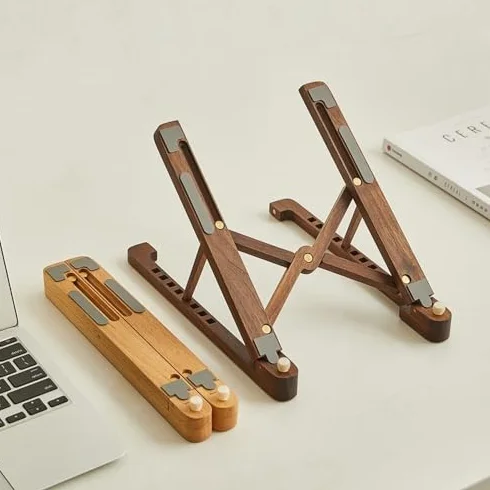 Regulowana podstawka pod laptopa, składana, ergonomiczna drewniana podstawka pod biurko, przenośna konstrukcja chłodząca zapewniająca lepszą postawę i przepływ (Walnut)