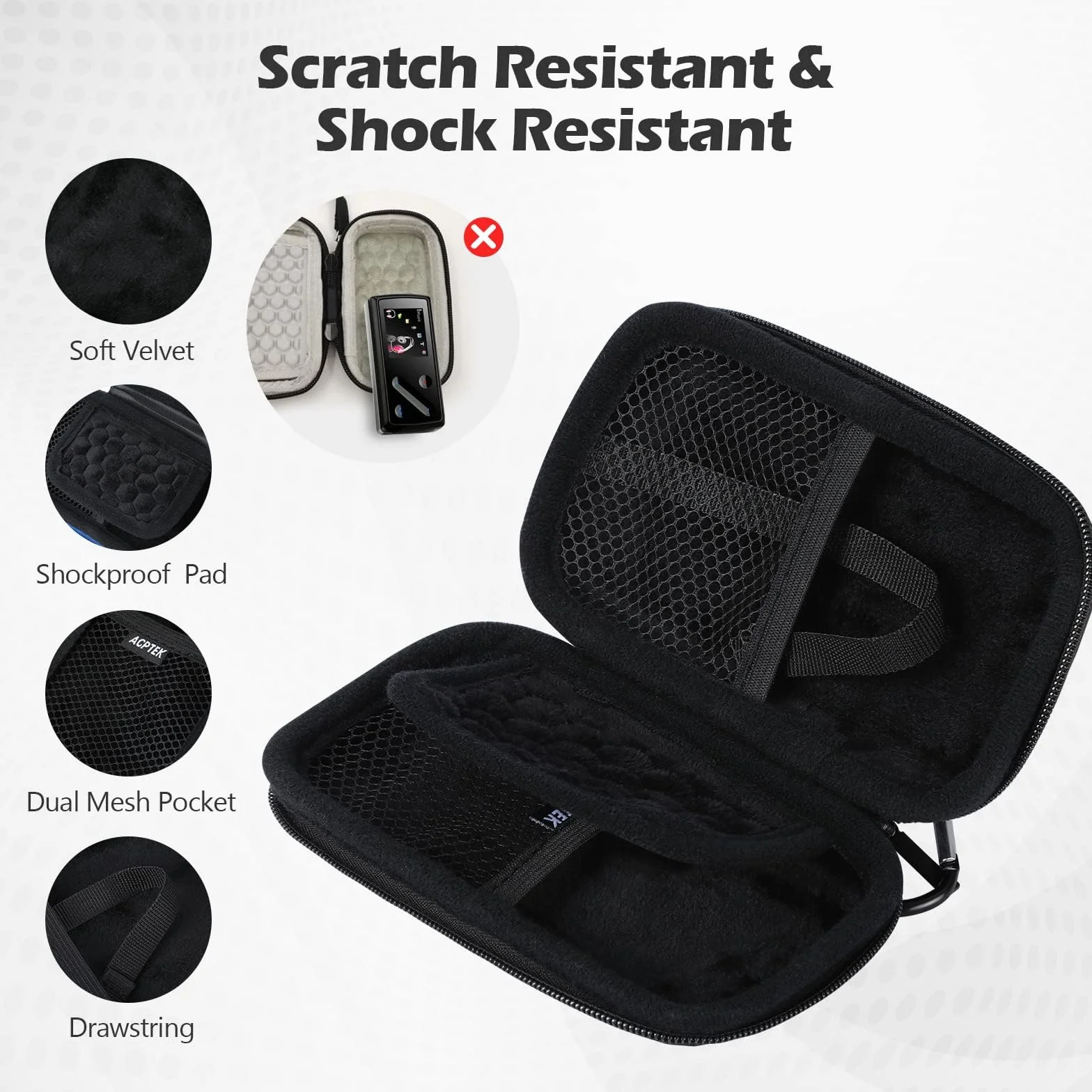 AGPTEK Twarde etui do przechowywania i ochrony iPoda Touch/ MP3/ Mp4/słuchawki/kluczy/kable USB, etui MP4 z podwójną siatką i podwójnym zamkiem błyskawicznym, kompatybilne z ekranem MP3 4/5 cala -