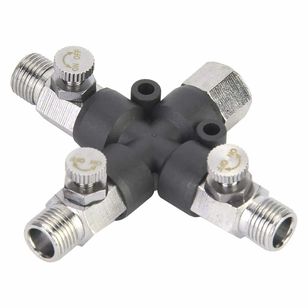 Zerodis Rozdzielacz 1/8 Airbrush 3-drożny metalowy rozdzielacz węża powietrza z zaworem nastawczym