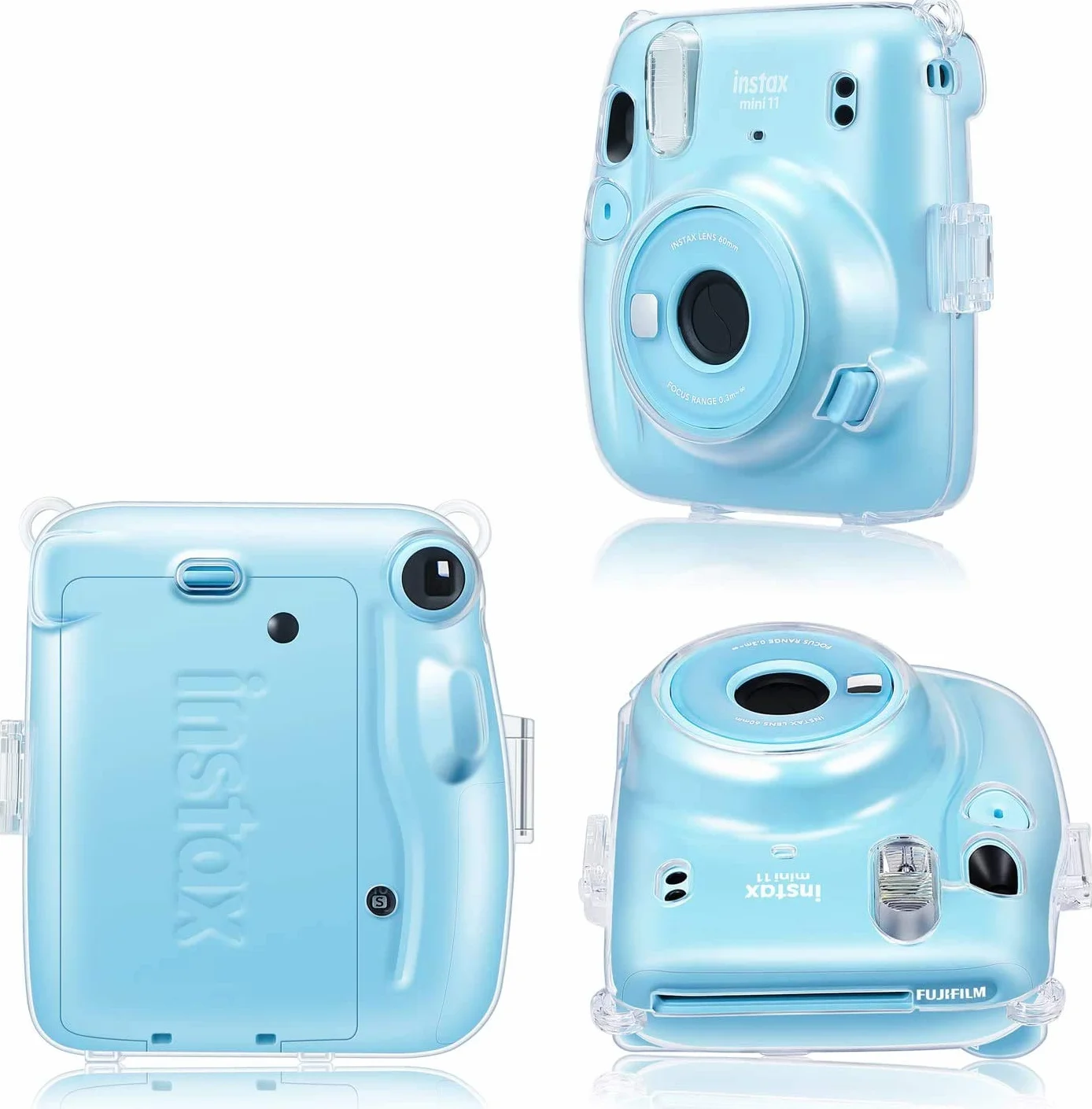 FINTIE Przezroczyste etui ochronne do aparatu Fujifilm Instax Mini 11 Instant Film - Krystalicznie twarda osłona PCW ze zdejmowanym tęczowym paskiem na ramię, przezroczyste