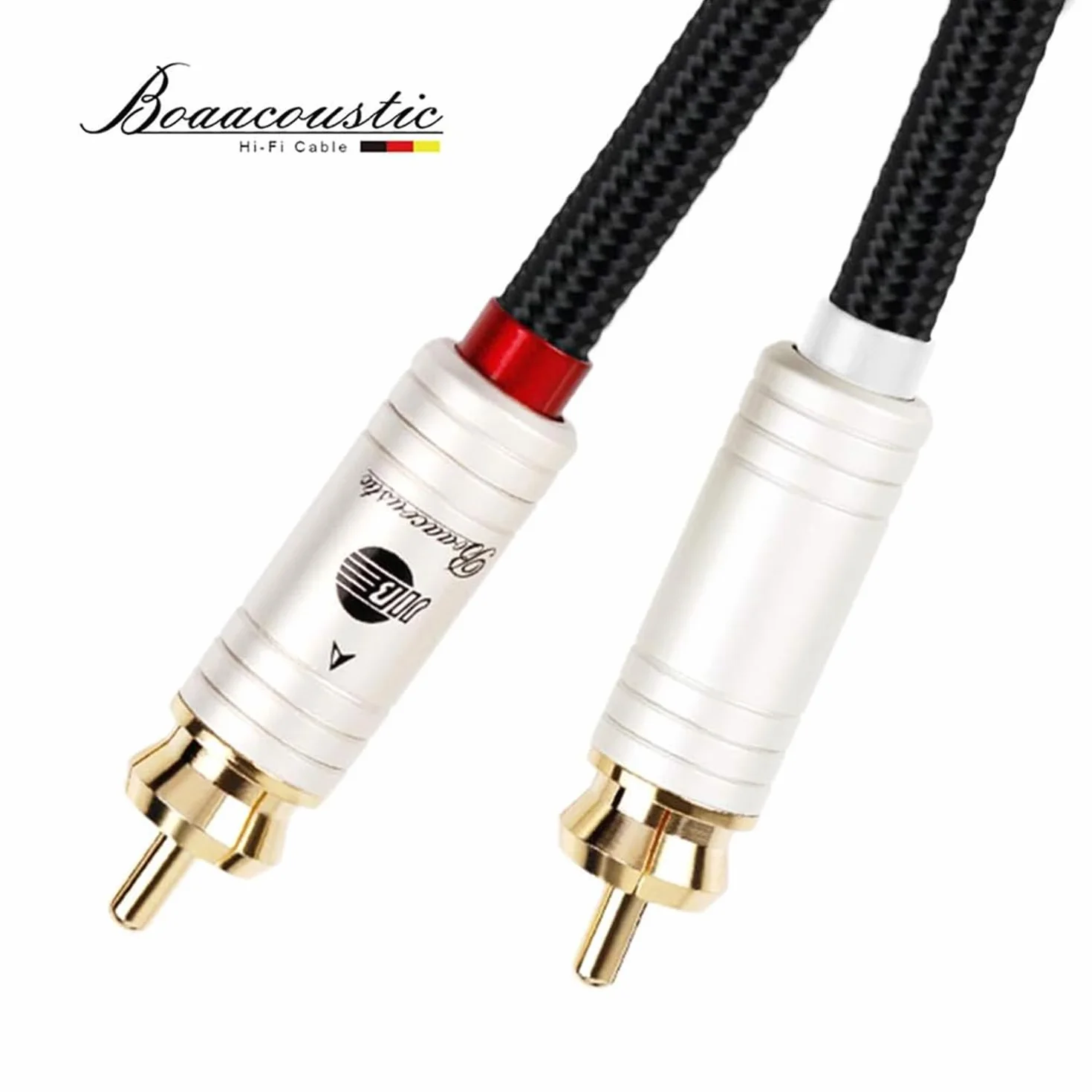 BOAACOUSTIC JIB kabel audio cinch, 1 m, high end audiofil, kabel Hifi RCA, 2 x wtyczka do 2 wtyczek, do instalacji HiFi, odbiornika HiFi, kina domowego, odtwarzacza Blu-Ray, wzmacniacz do CD (1M