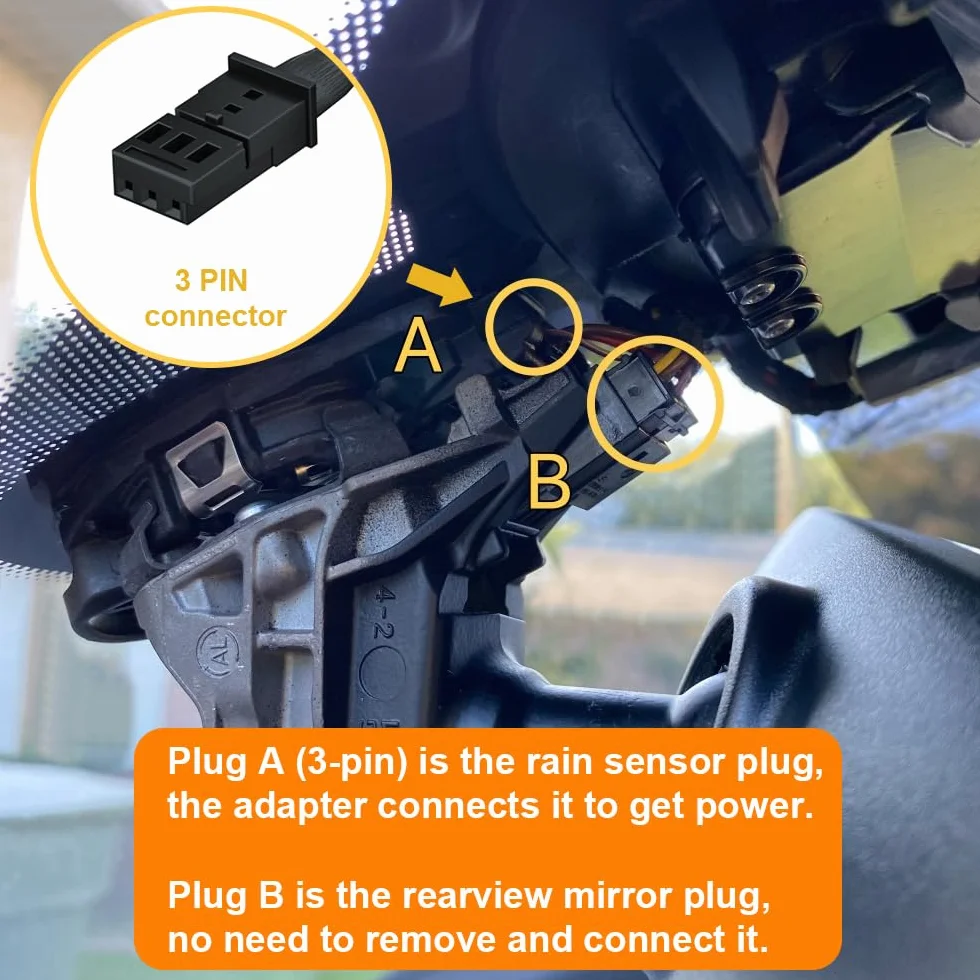 Adapter zasilania (3-Pin) Nadaje się do Audi Volkswagen Porsche, Wyświetlacz LED Zasilanie USB, Podłącz do czujnika deszczu, wyjście 5V 12V, Łatwe w instalacji, D3-025