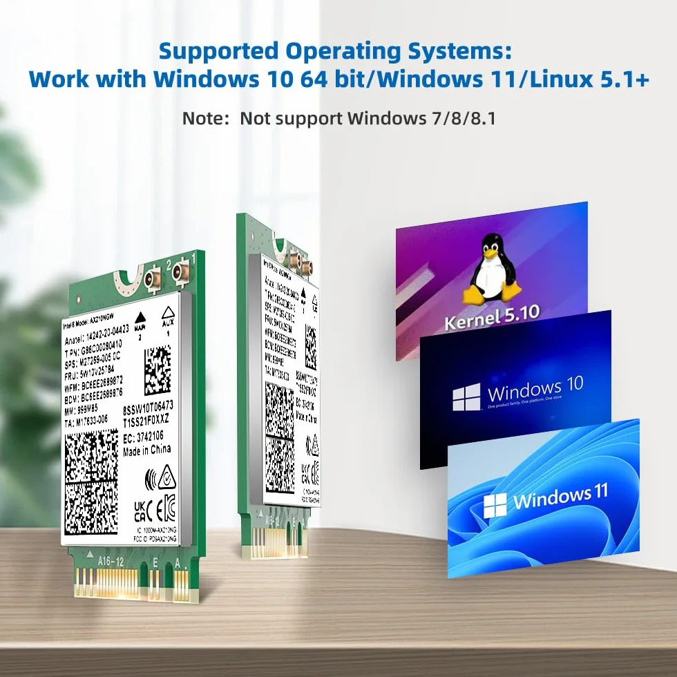 Karta WiFi AX210NGW, Wi-Fi 6E 11AX, rozszerzenie do 6 GHz MU-MIMO Tri-Band adapter sieciowy z Bluetooth 5.3