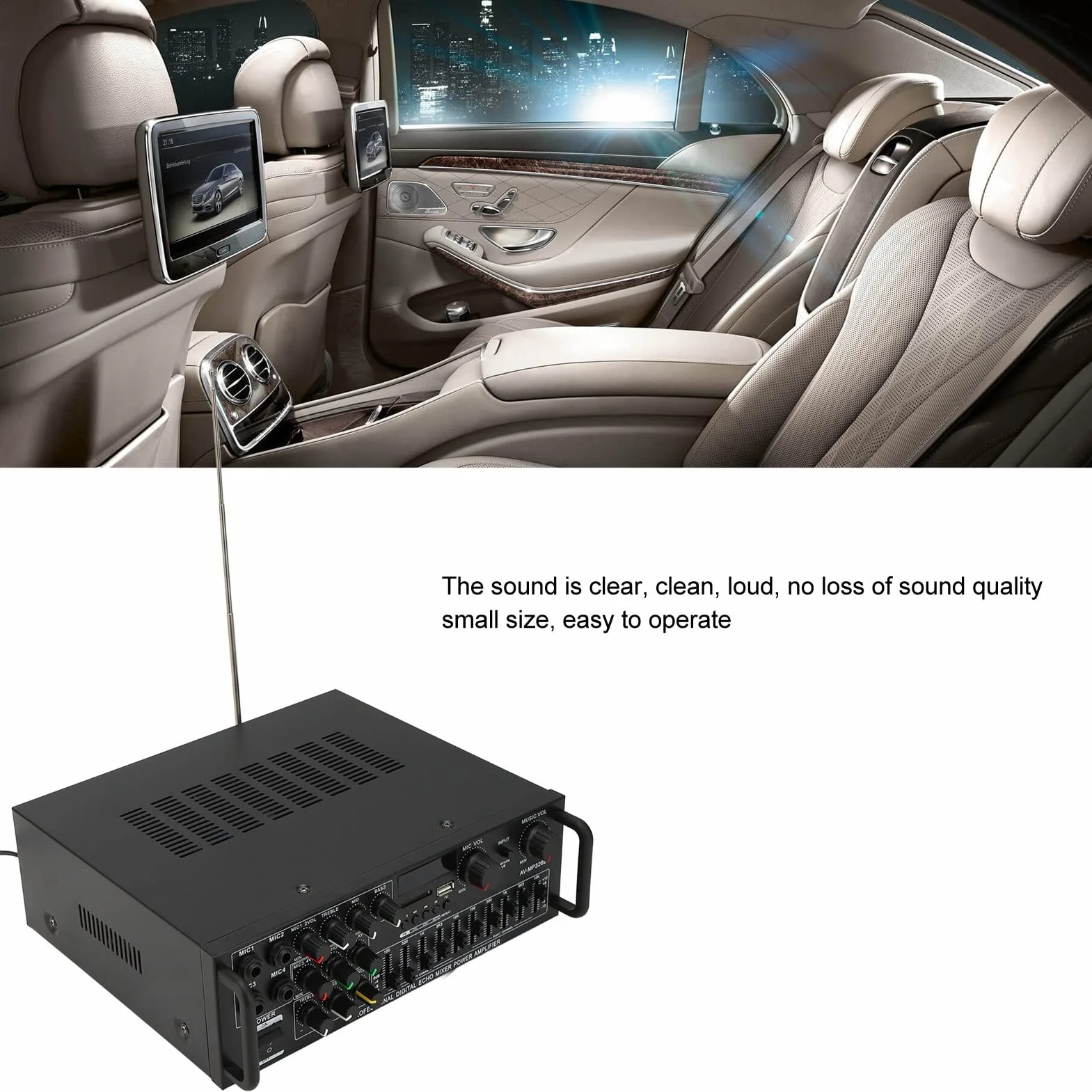 Luocute Domowy Wzmacniacz Mocy, Stereofoniczny Wzmacniacz Audio 300 W z Korektorem 5.0 EQ USB SD Radio FM, do Domu Samochód Sypialnia Biuro Piwnica Garaż (Wtyczka UE 220 V)