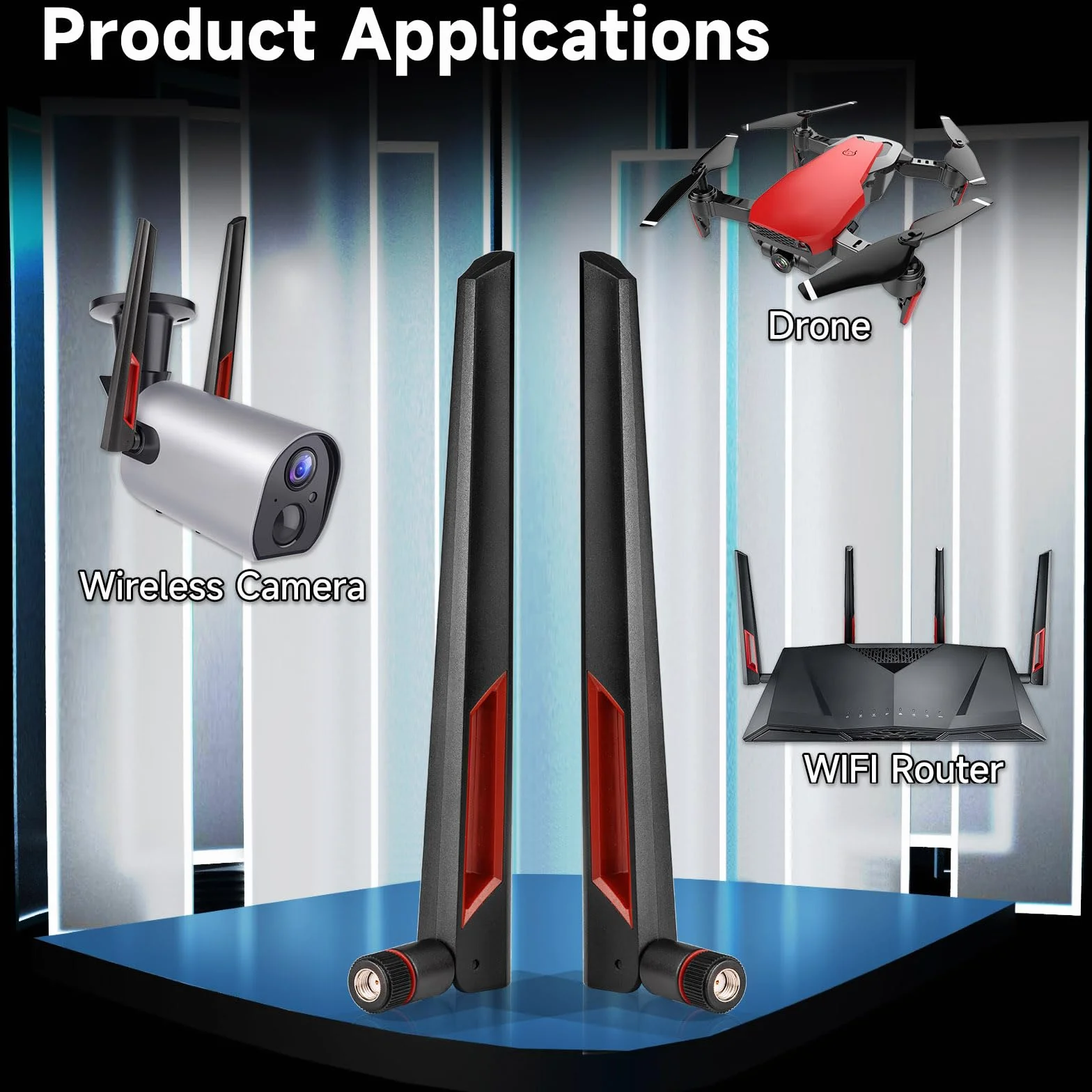 Eightwood Antena WiFi WLAN 2,4 g/5,8 g 10 dBi RP-SMA antena Dualband do PC, płyty głównej, routera, kamery PCI-E, karty sieciowej ASUS RT-AC68u..