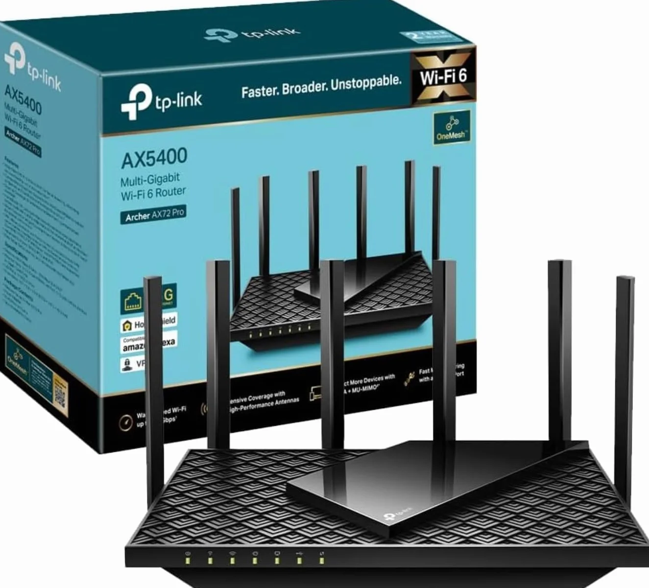 TP‑Link Archer AX72 Pro, Router Wi‑Fi 6 AX5400, 2,5 Gb/s WAN/LAN + 4× Gigabit Ports, USB 3.0, OFDMA, MU‑MIMO, 6 Anten, Beamforming, OneMesh, HomeShield, WPA3, Kolor: Czarny