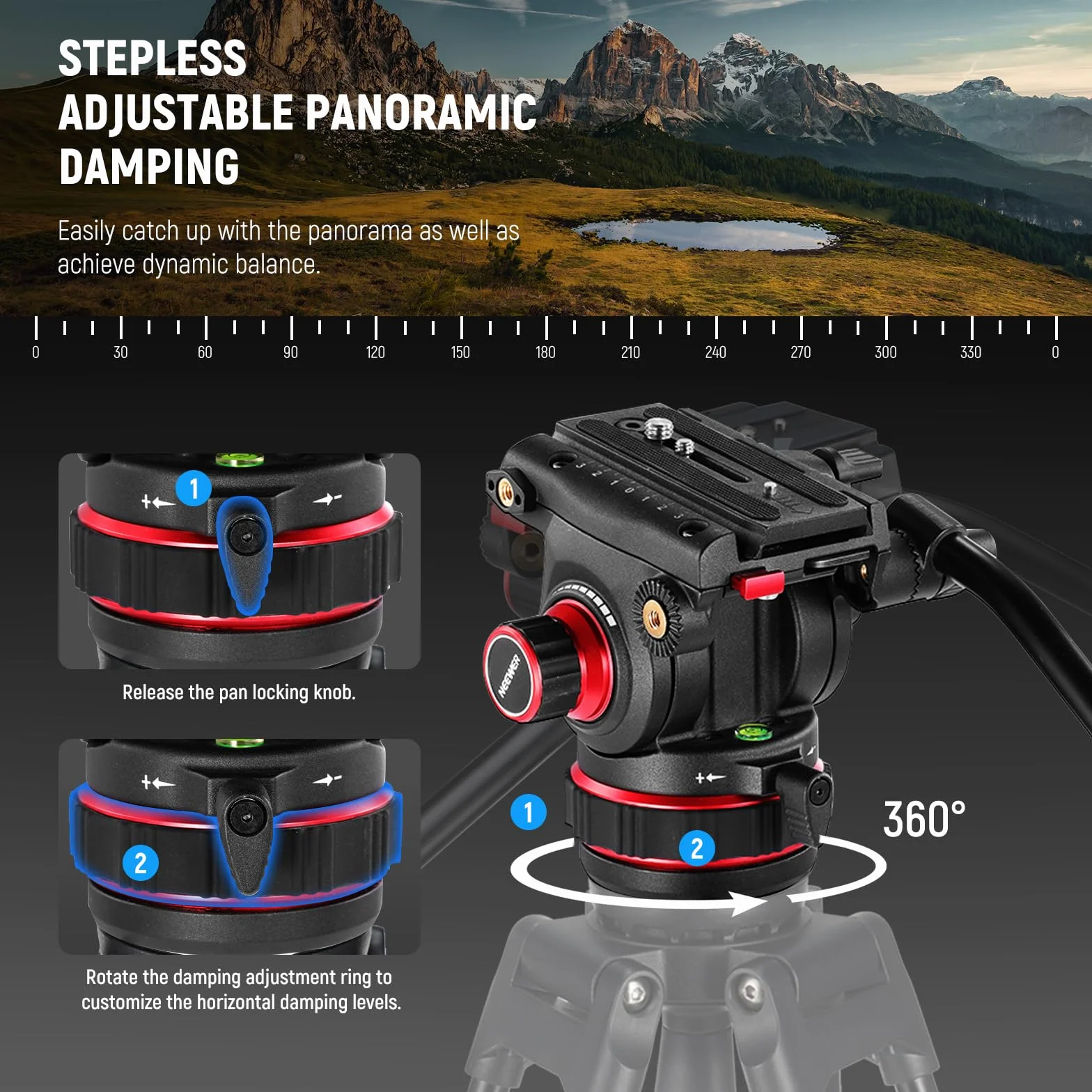 NEEWER 74" Pro statyw wideo z regulowaną amortyzacją, metalowa płyta QR Dual Mode, kompatybilny z DJI RS Gimbals Manfrotto, elastyczny obrót o 360° i nachylenie +90°/-75°, maksymalne obciążenie 10 kg,