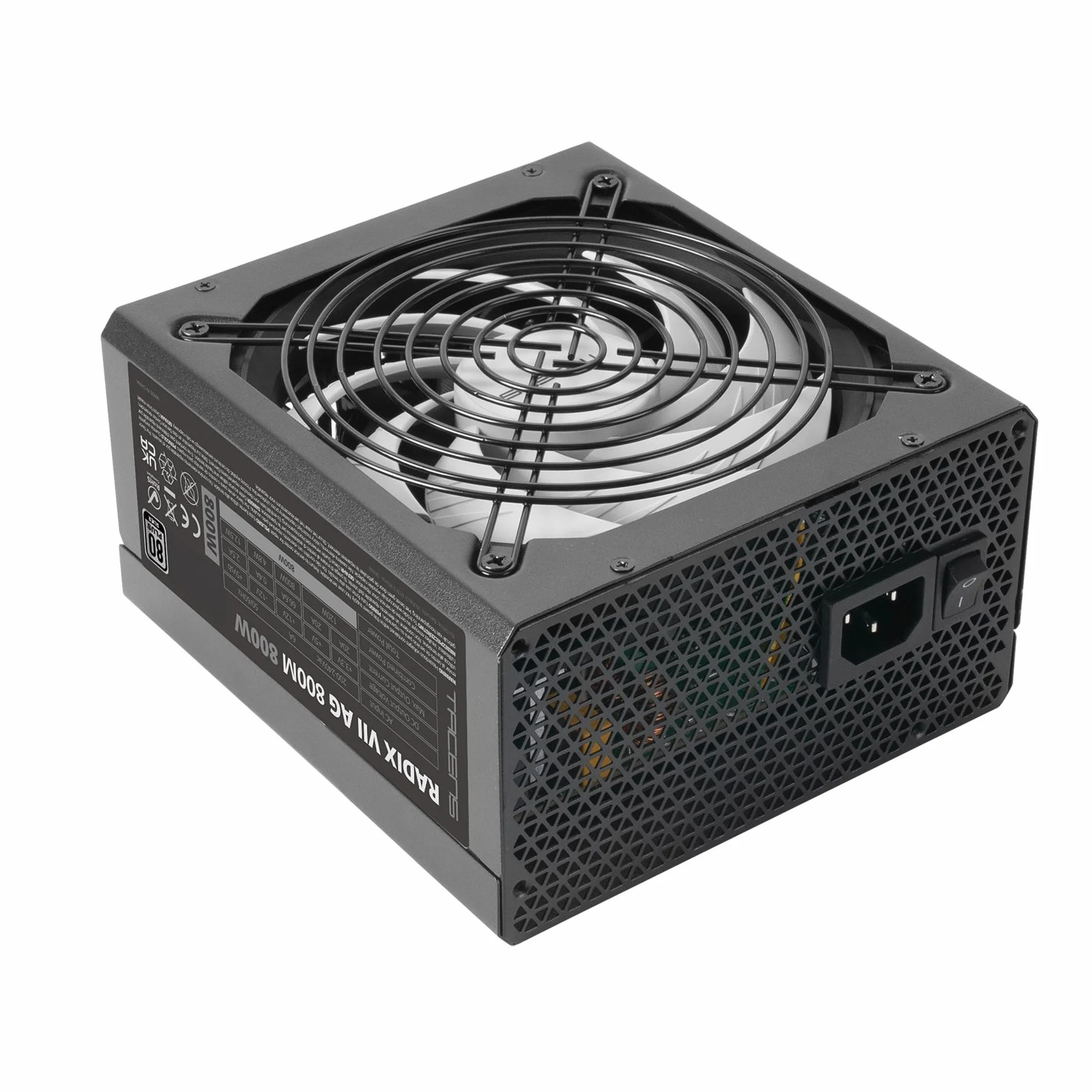 Tacens RADIX VII AG 800, Full Modularny Zasilacz ATX 800W, 10 Lat Gwarancji, 80Plus Silver, Sprawność +87%, Wentylator 140mm FDB z Technologią AI-RPM, Japońskie Kondensatory 105º, Czarny
