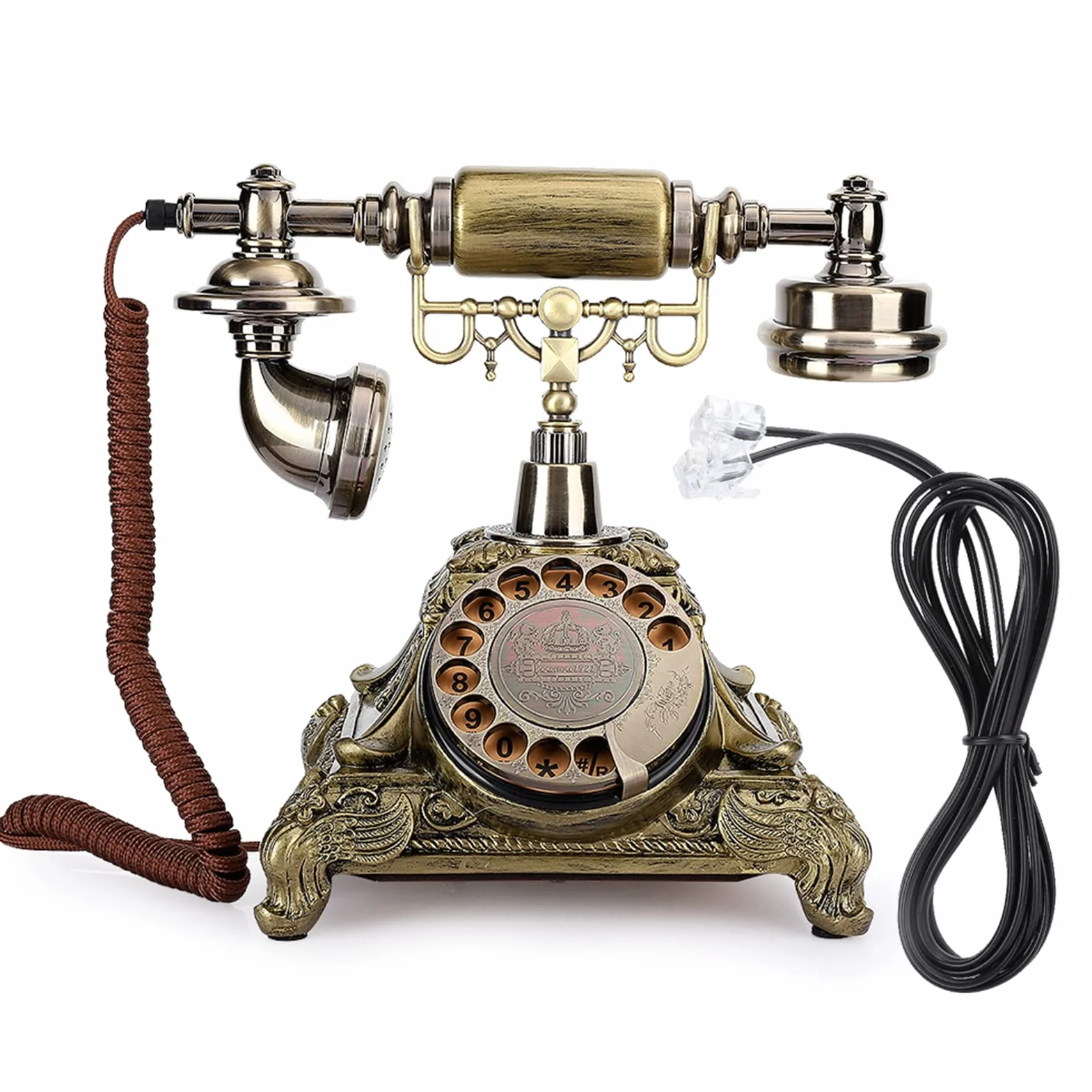 Przewodowy Telefon Stacjonarny - Staroświecki Zabytkowy z Antykami, Klasyczna Europejska Tarcza Obrotowa Retro do Wystroju Biura Domowego