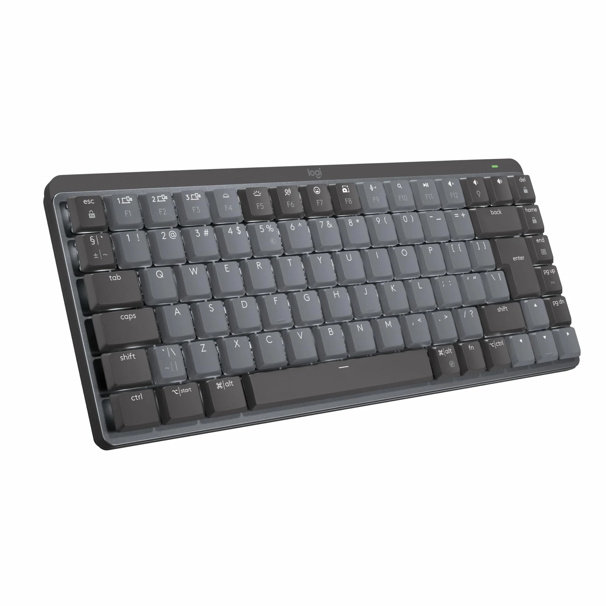 Logitech MX Mechanical Bezprzewodowa Klawiatura Mini podświetlana klawisze Tactile Quiet, Bluetooth, USB-C, macOS, Windows, Linux, iOS, Android, Metal, QWERTY układ US international - Szary
