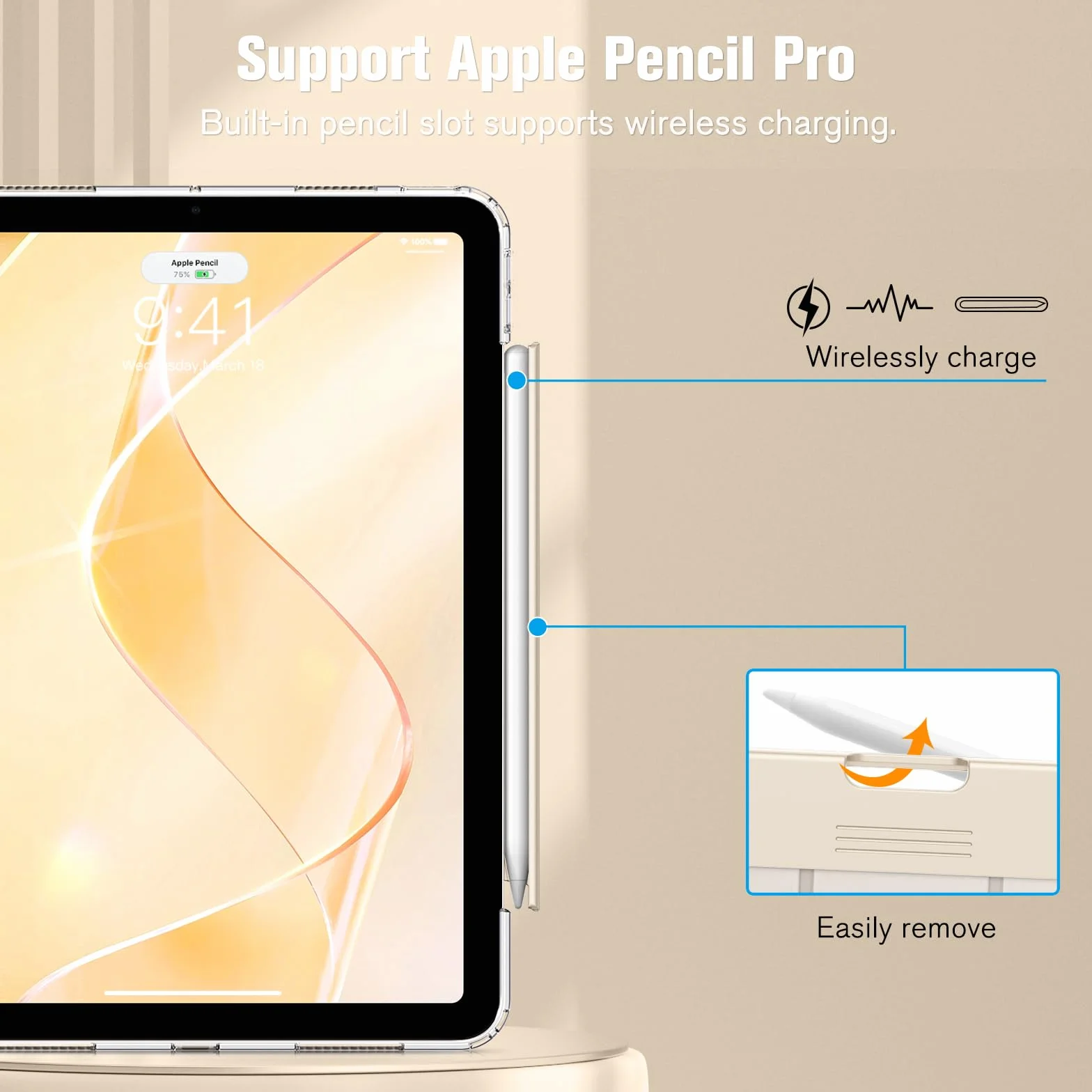 Fintie Etui na iPad Air 11 cali M2 (2024), iPad Air 5. generacji (2022) / iPad Air 4. generacji 10,9 cala, krystalicznie czysta tylna strona z dyskretnym, chowanym uchwytem na długopis, Starlight
