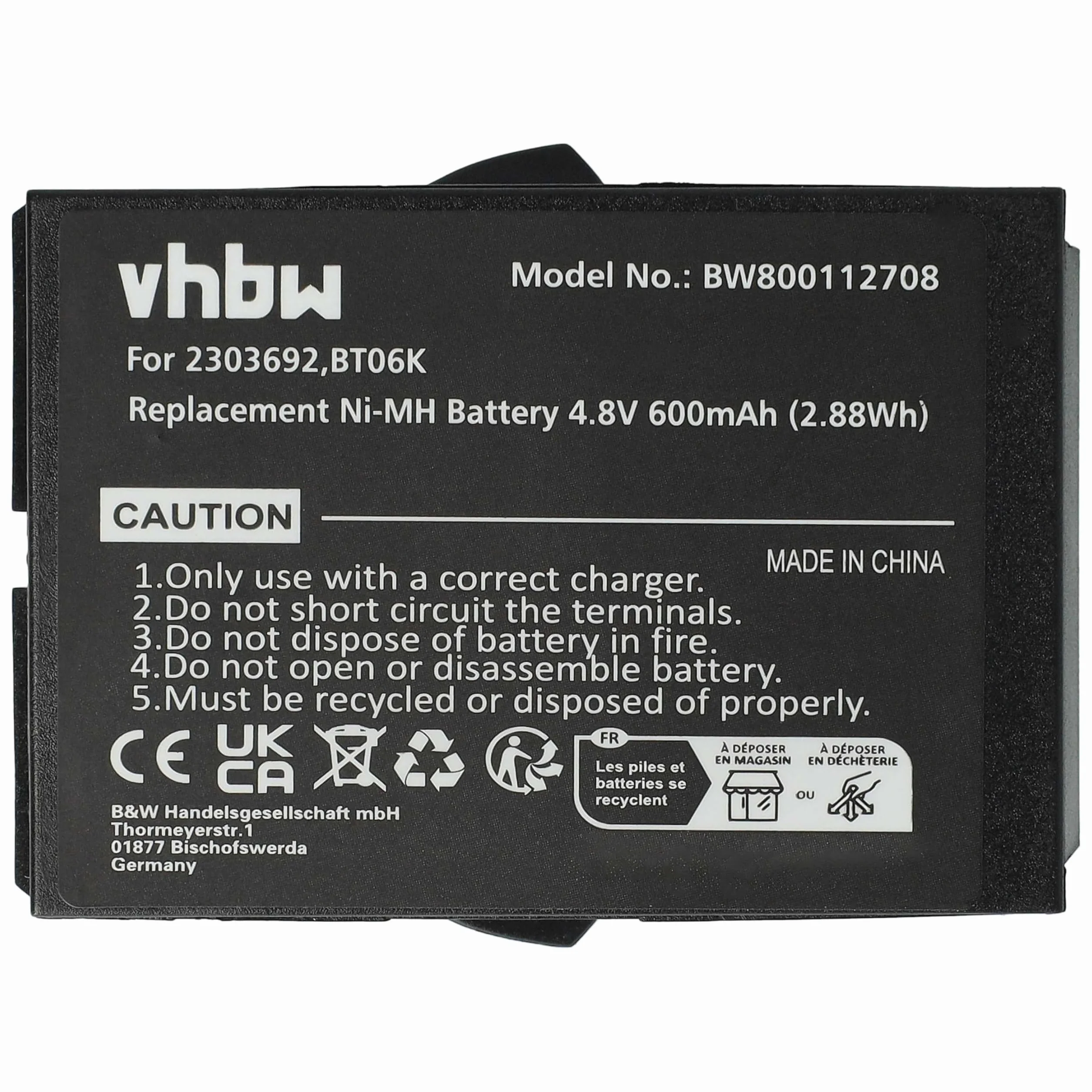 vhbw Akumulator 5X zastępuje Ikusi BT06K, 2303692 do pilota przemysłowego (600 mAh, 4,8 V, NiMH) - Czarny