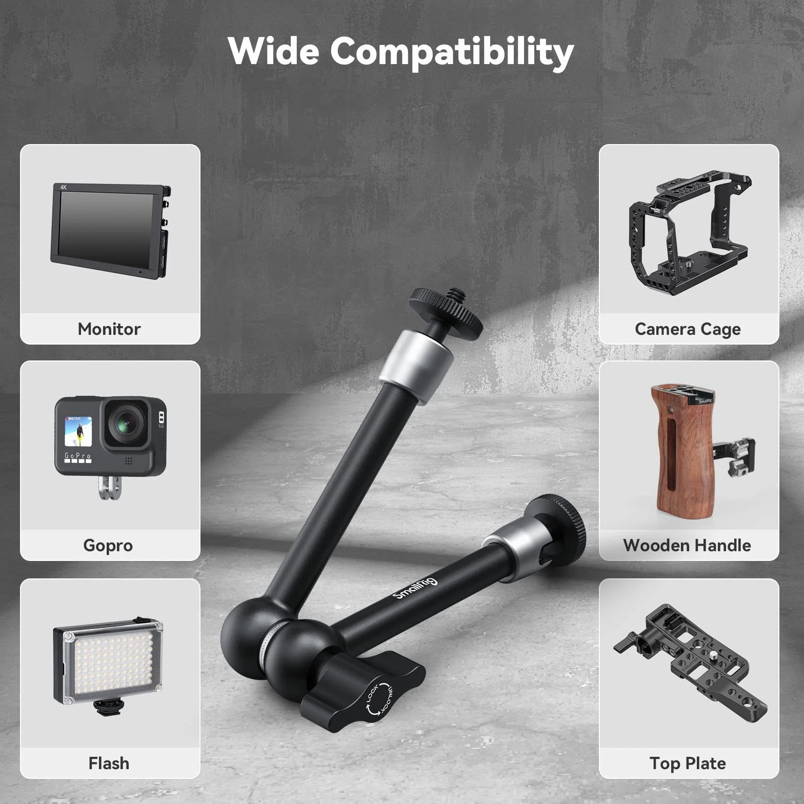 SMALLRIG Adjustable Articulating Magic Arm 11 cali Regulowane Magiczne Ramię Cierne z Gwintem 1/4 do Monitor LCD DSLR Camera Rig - 2066B