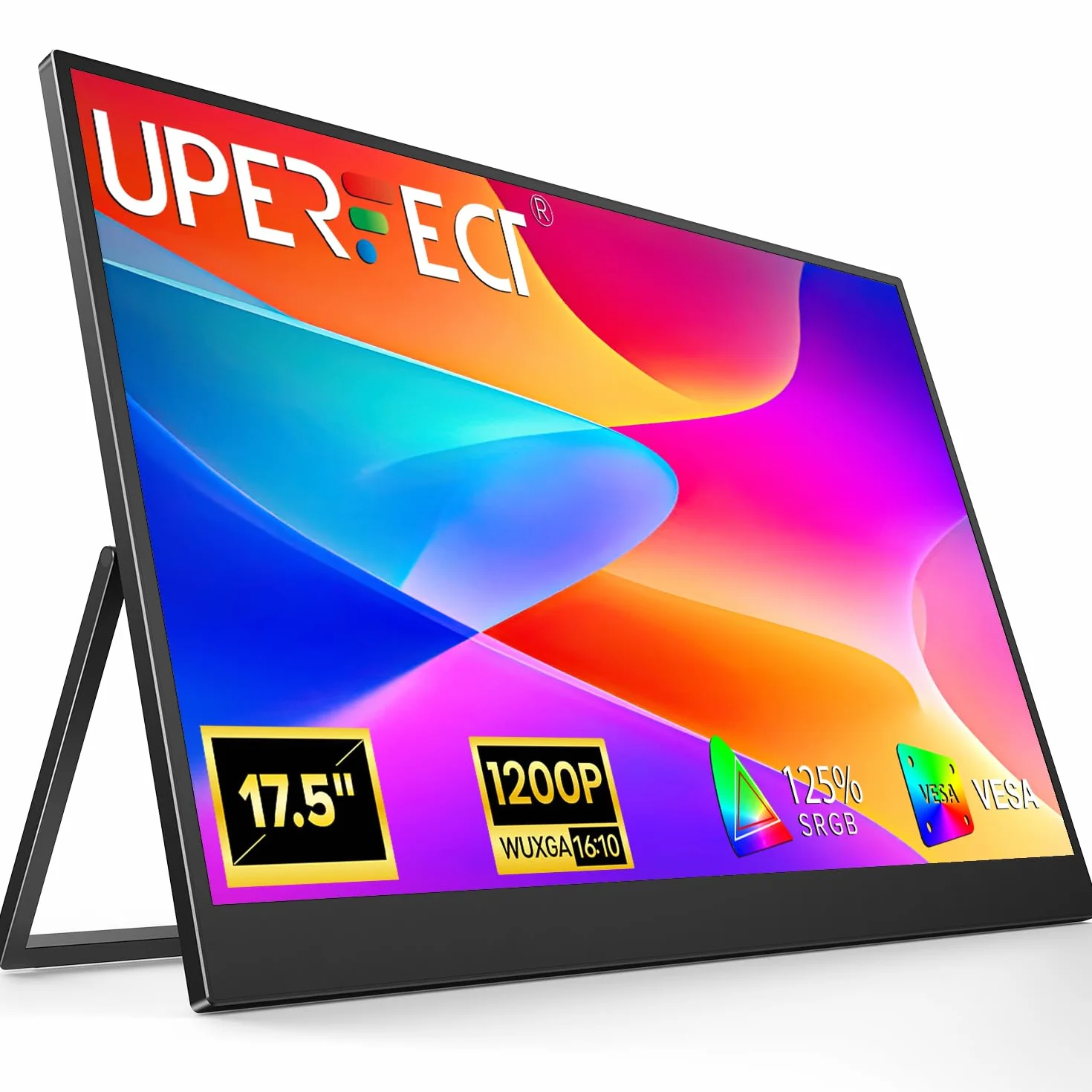 UPERFECT przenośny monitor 17,5 cala, 1920 × 1200P FHD przenośny monitor 16:10 125% sRGB 1500:1 IPS z USB-C i HDMI, ultra cienki - ochrona oczu - zewnętrzny drugi ekran do komputerów PC/Mac/PS3/4/5