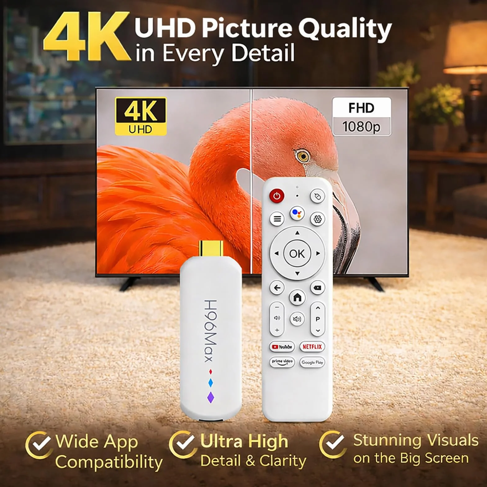 LICAEVEY Odtwarzacz Multimediów Strumieniowych 4K Ultra HD TV, Smart TV Stick z Pilotem Głosowym, 2 GB RAM i 16 GB ROM, Przenośny Dekoder do Użytku w Podróży w Domu