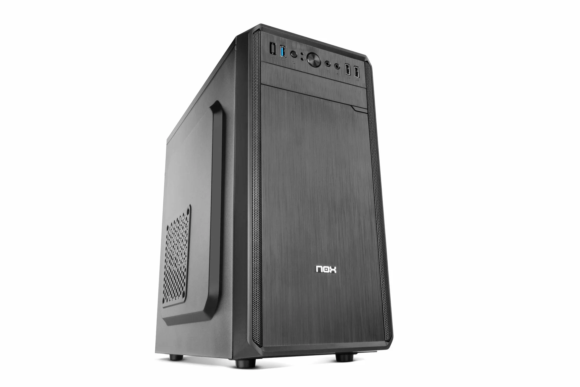 NOX LITE030 -NXLITE030 - obudowa PC, szczotkowana przód, fabrycznie zainstalowany zasilacz ATX 500 W, kompatybilny z płytami ATX, Micro ITX, czarny