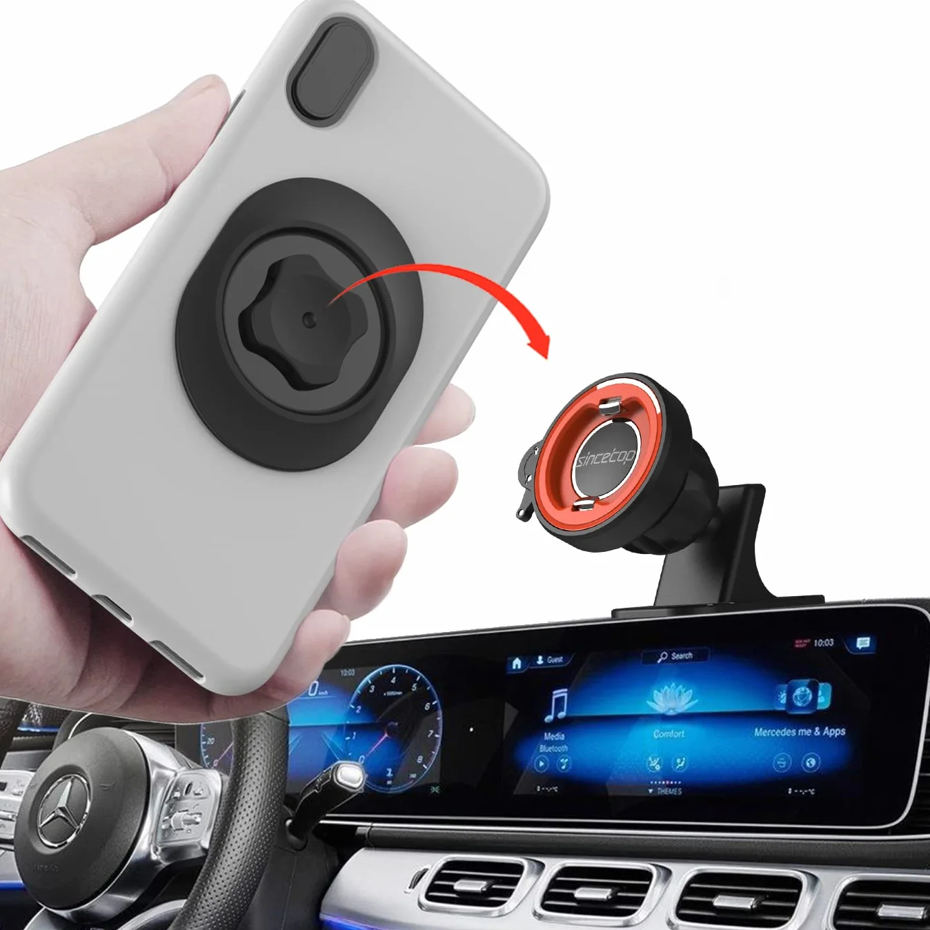 Uchwyt na telefon samochodowy bez magnesu, mocowany na desce rozdzielczej, uniwersalny uchwyt na telefon komórkowy z możliwością obrotu o 360°, najsilniejszy klej VHB, 【Seria C - 1. Generacja】