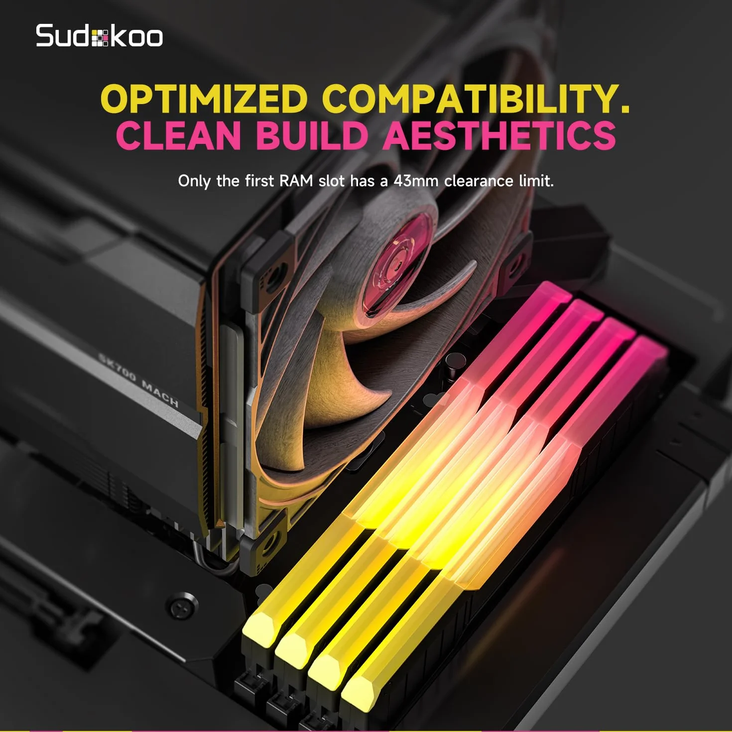 Sudokoo SK700 MACH Chłodzenie CPU: Air Cooler z Wentylator 120mm PWM MACH120 - Single Tower z 7 Rurki Cieplne dla AMD AM5 & Intel LGA 1851/1700/1200/115X, TDP 280W, Łatwy Montaż