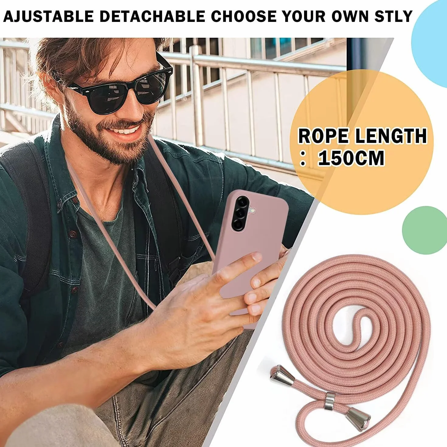FERLAN Etui kompatybilne z Samsung Galaxy A57, etui na długim pasku, etui ochronne na telefon z płynnym silikonem, regulowany naszyjnik na szyję, miękkie etui, do Samsung Galaxy A57, głęboki róż
