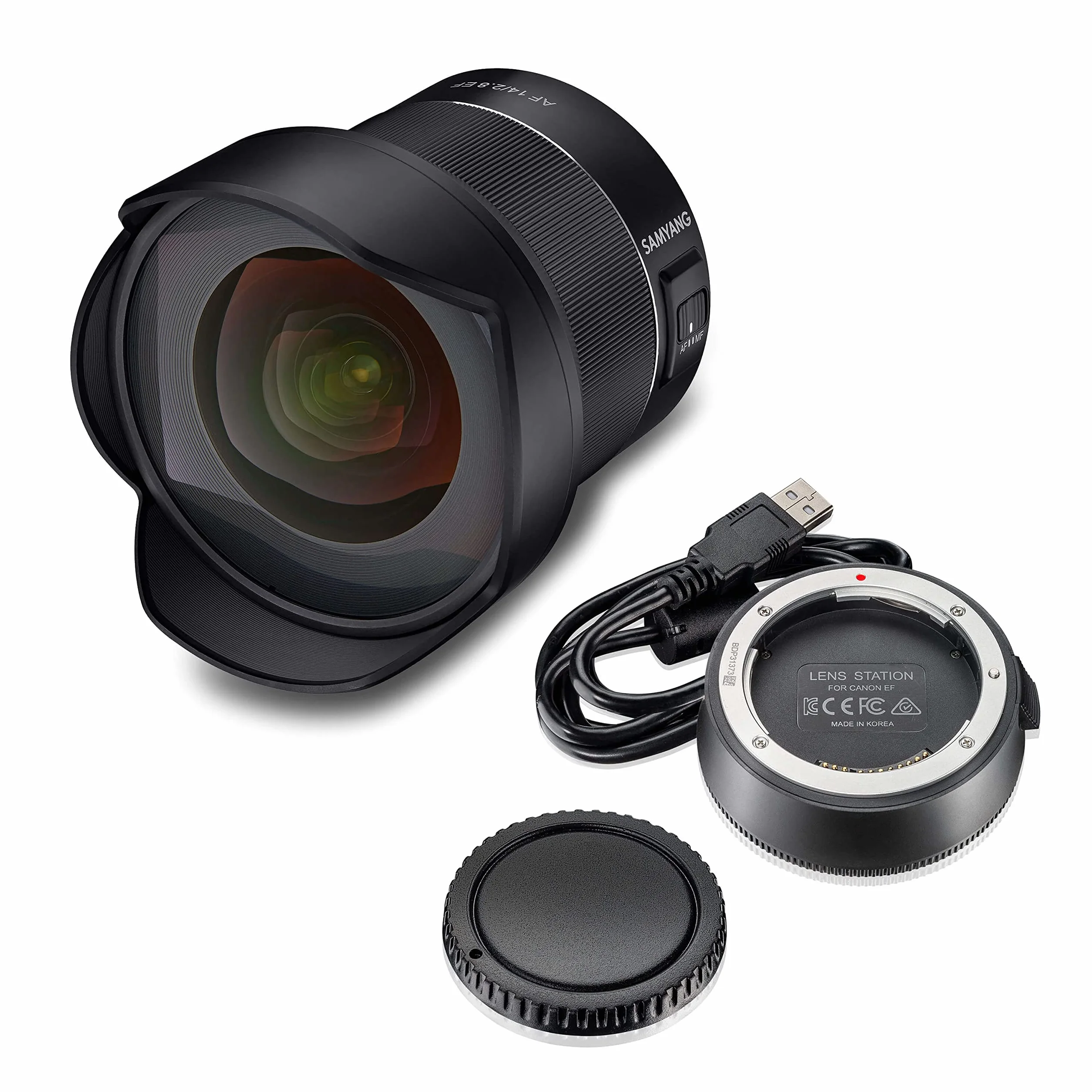 SAMYANG AF 14 mm F2.8 DSLR autofokus Canon EF 8008 + obiektyw obiektywu szerokokątnego o stałej ogniskowej 14 mm, autofokus, do aparatów Canon EF Mount, czarny, 23277