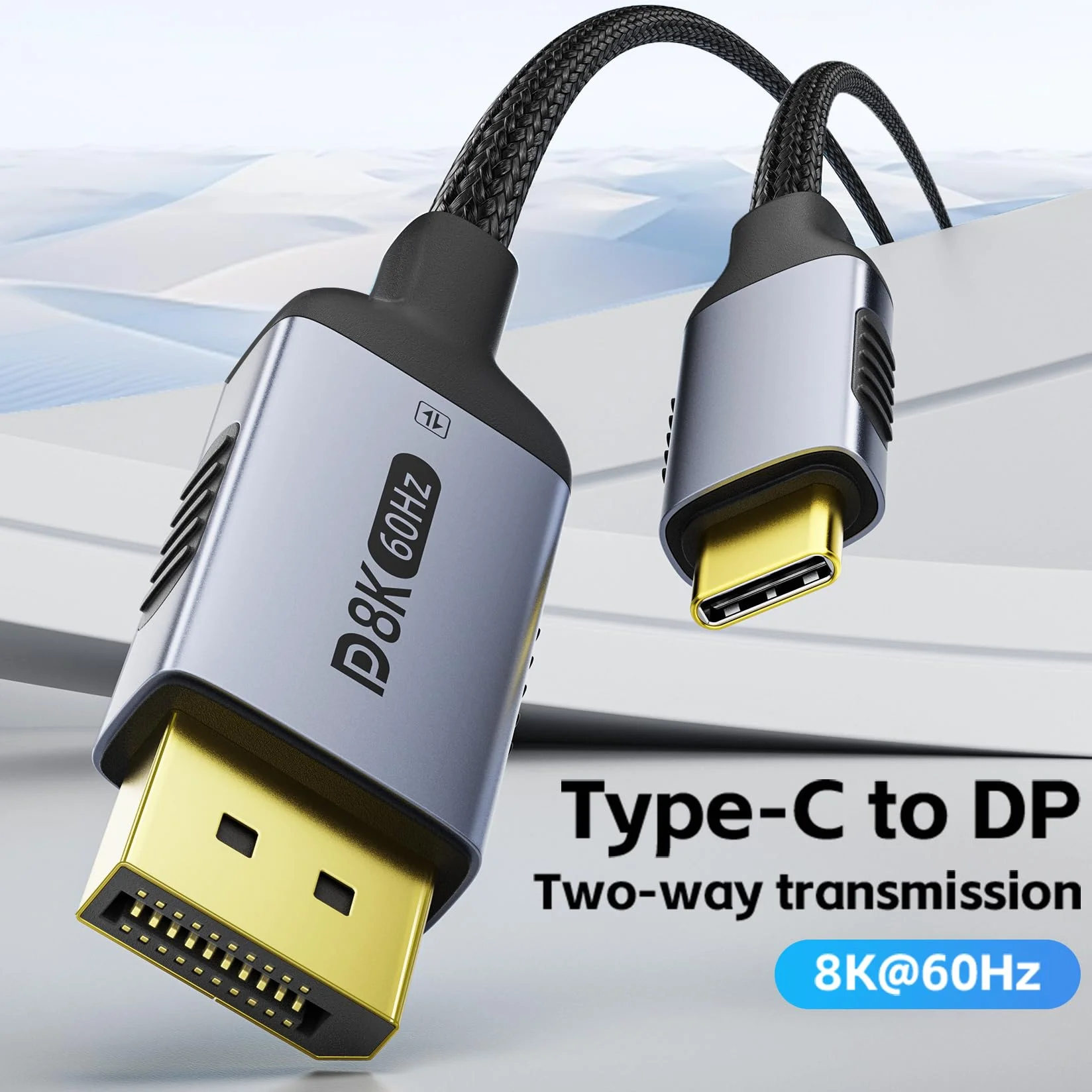 Dwukierunkowy kabel USB-C na DisplayPort 1.4 8K przy 60 Hz 4K przy 240 Hz, 16 m DP na USB C, Thunderbolt 4, aluminiowa obudowa, nylonowy oplot, kompatybilny z iPhone 16 Pro Max, MacBook
