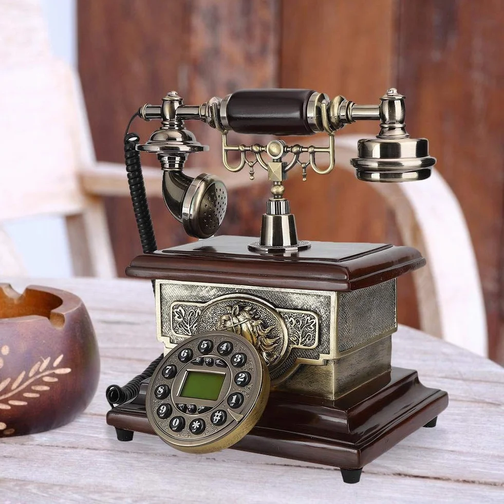 Telefon w stylu retro w stylu vintage, słuchawka z identyfikacją dzwoniącego, telefon stacjonarny z obrotową tarczą, telefon stacjonarny w stylu vintage do domowego biura, telefon przewodowy z wyświ